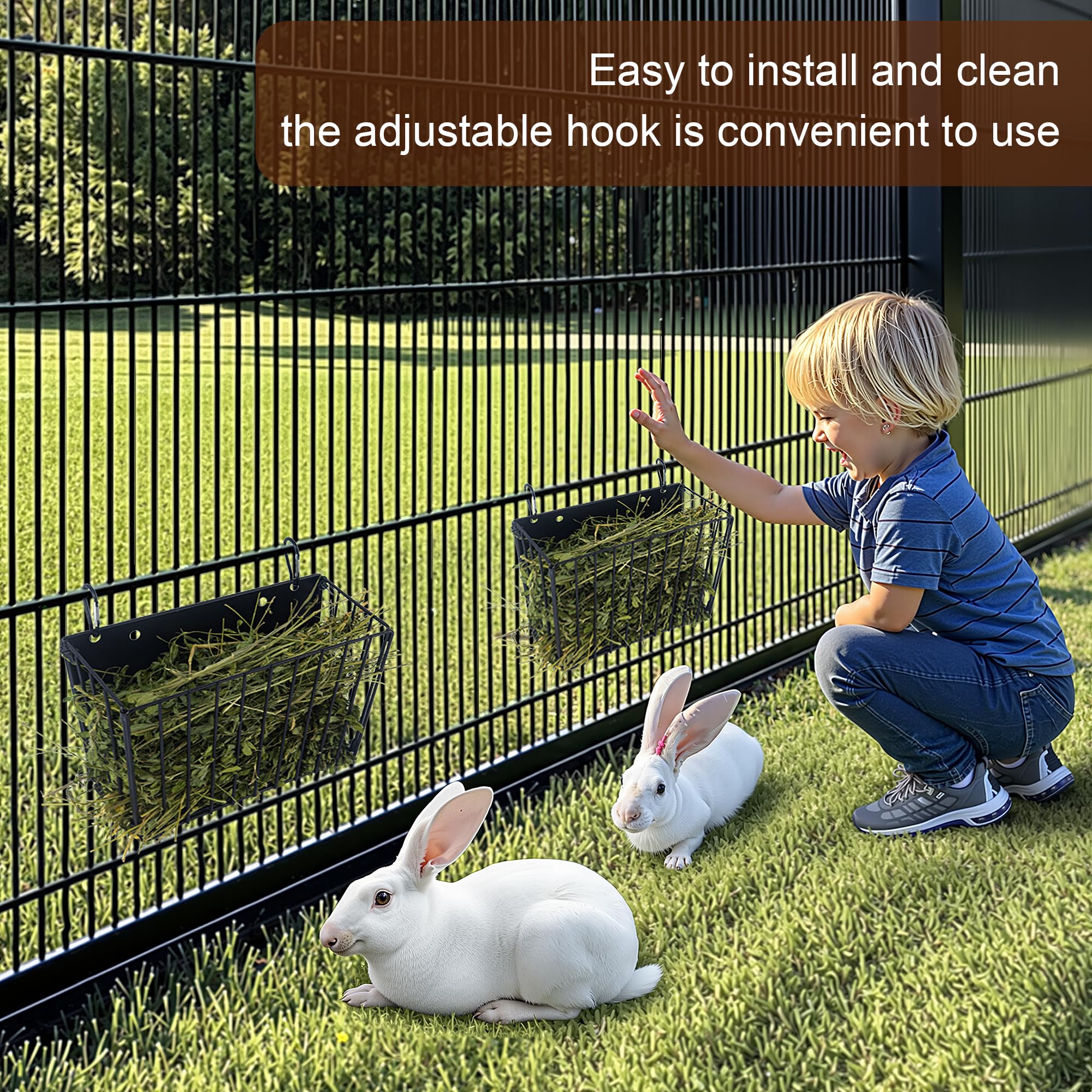 2PCS Rabbit Hay Feeder with Heavy-Duty Metal Frame Guinea Pig Hay Feeder for Rabbits， Bunny, Guinea Pigs, Chinchillas， 9.6x4.5x6.3 inch - image 6