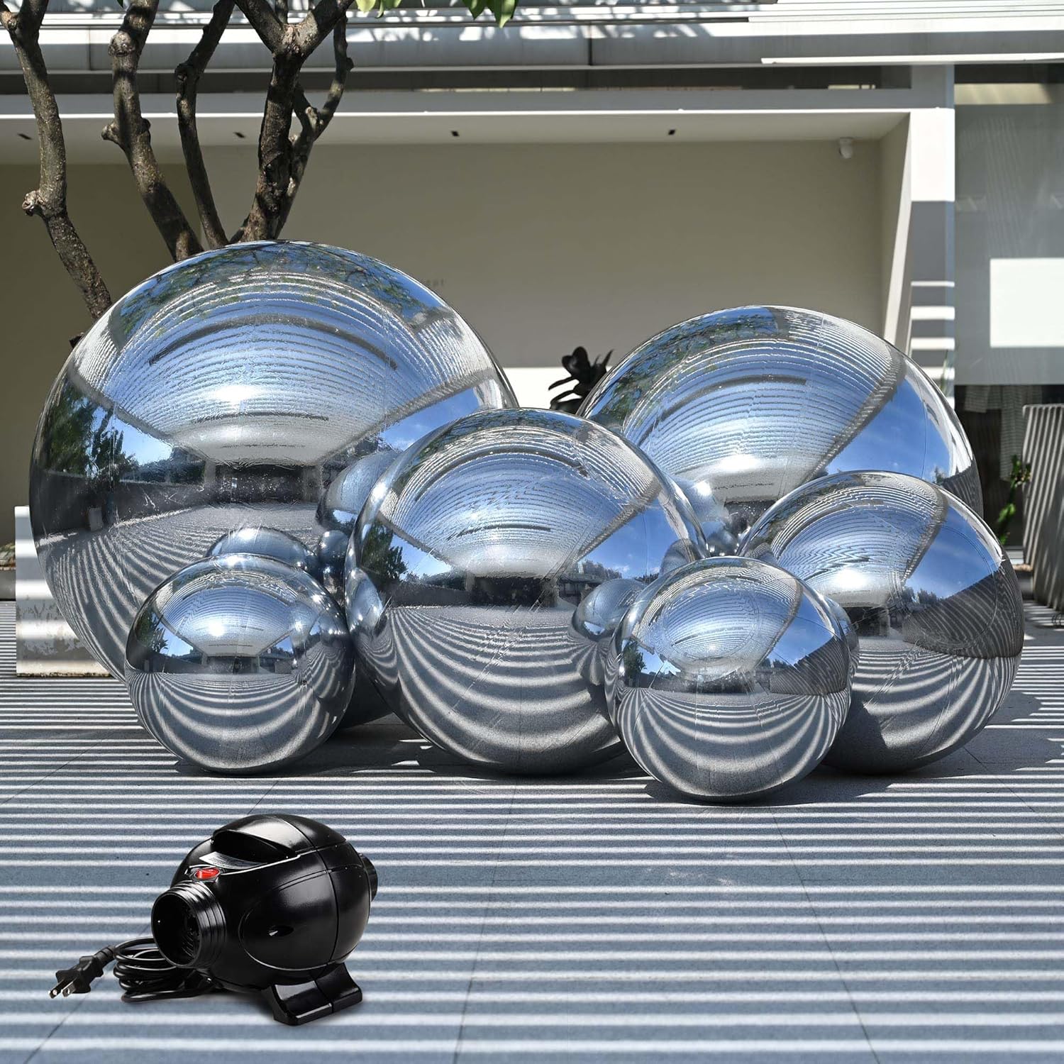 Yescom 6PCS Big Shiny Inflatable Mirror Ball Set Giant Reusable Hanging Balloon with Electric Pump for Large Party Wedding Event Concerts Stage Decoration Silver
