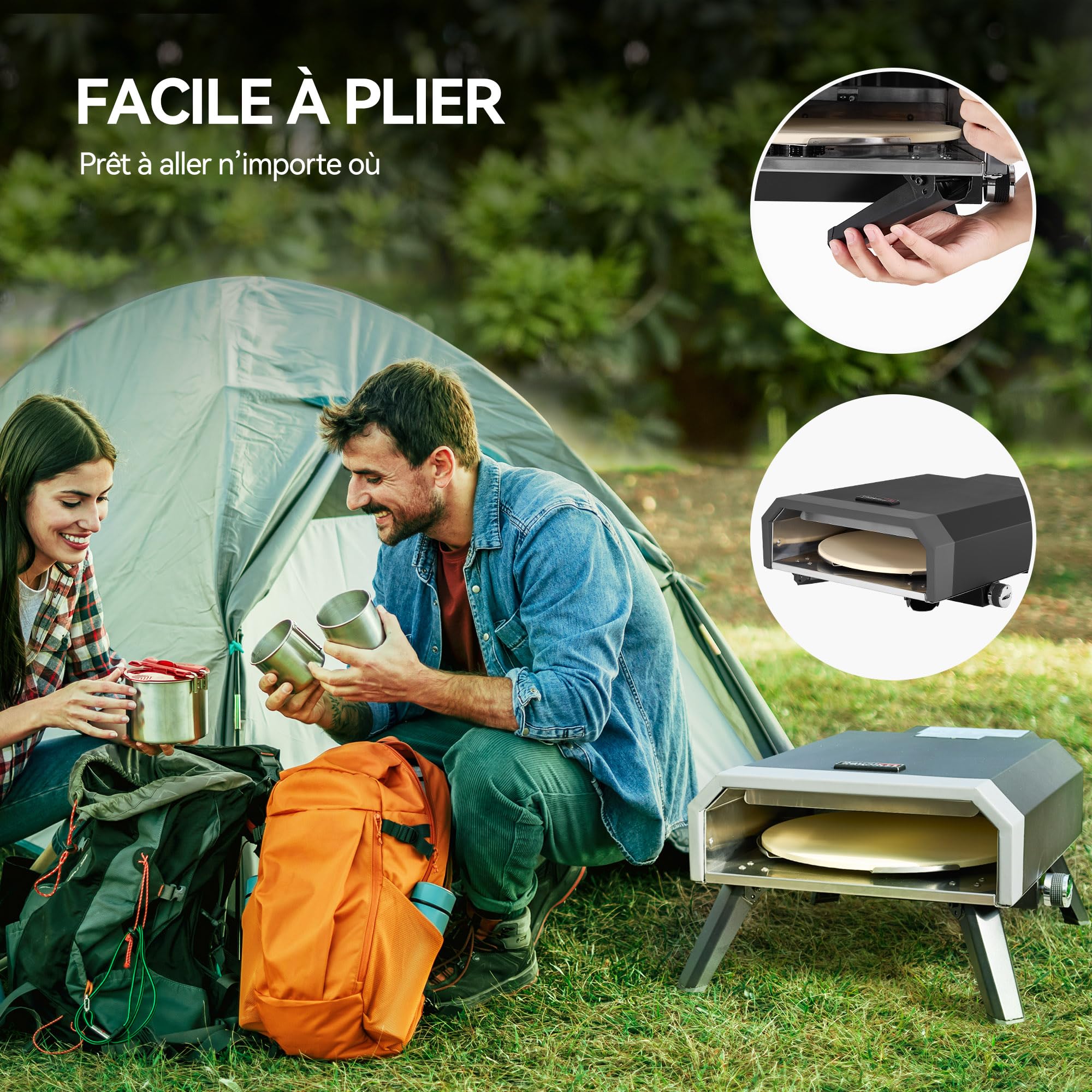Royal Gourmet Four à Pizza Gaz Extérieur, Barbecue à Pizza de 4 KW avec Pierre Pizza de ⌀33 cm, Allumage Automatique et Pieds Pliables pour Le Jardin, Le Camping, Noir