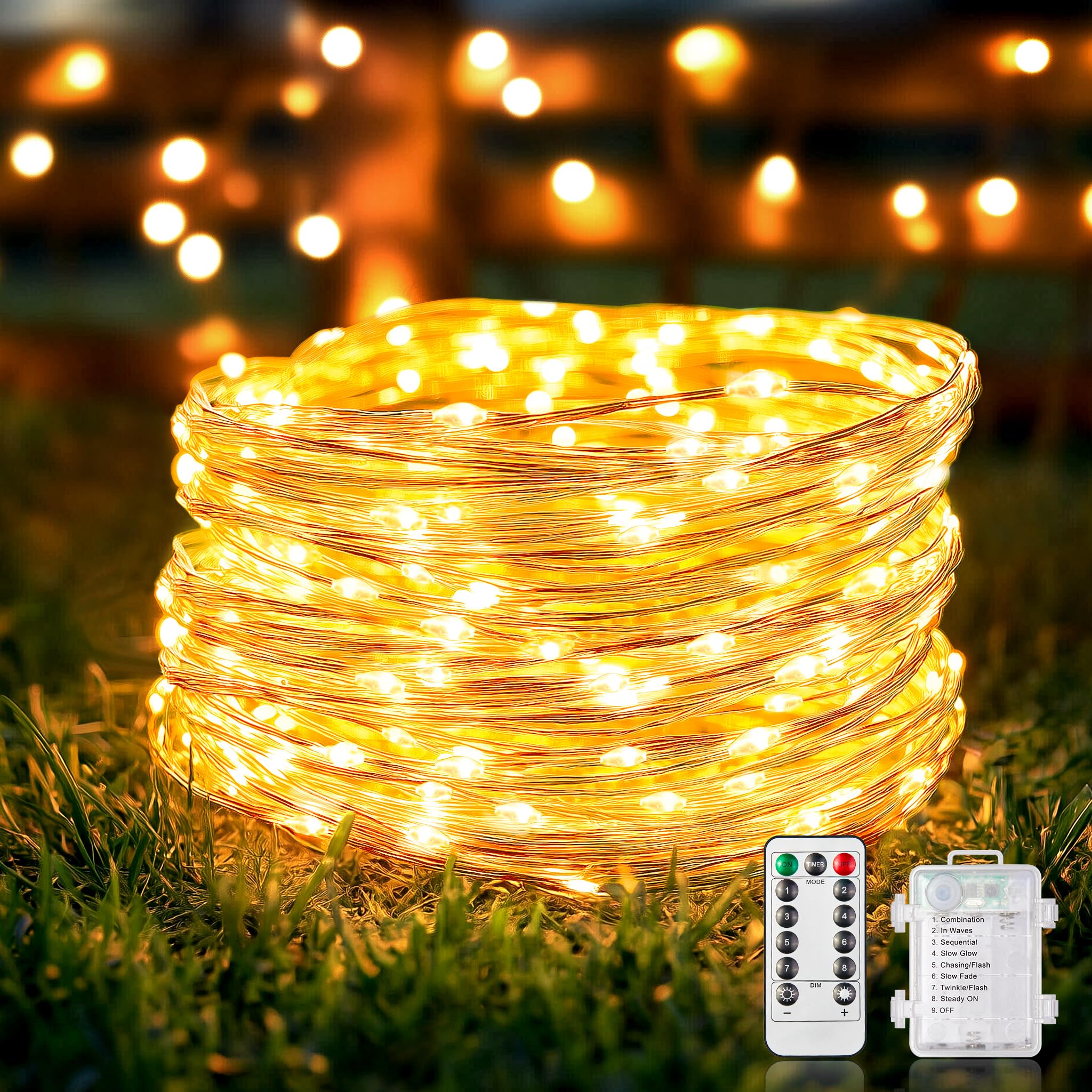 33ft 100 LED Fairy Lights Battery Operated with Remote, HALHSAP Battery Powered String Lights, Waterproof Twinkle Fairy Lights for Bedroom DIY Party Wedding Indoor Outdoor Christmas Decorations 1 PACK