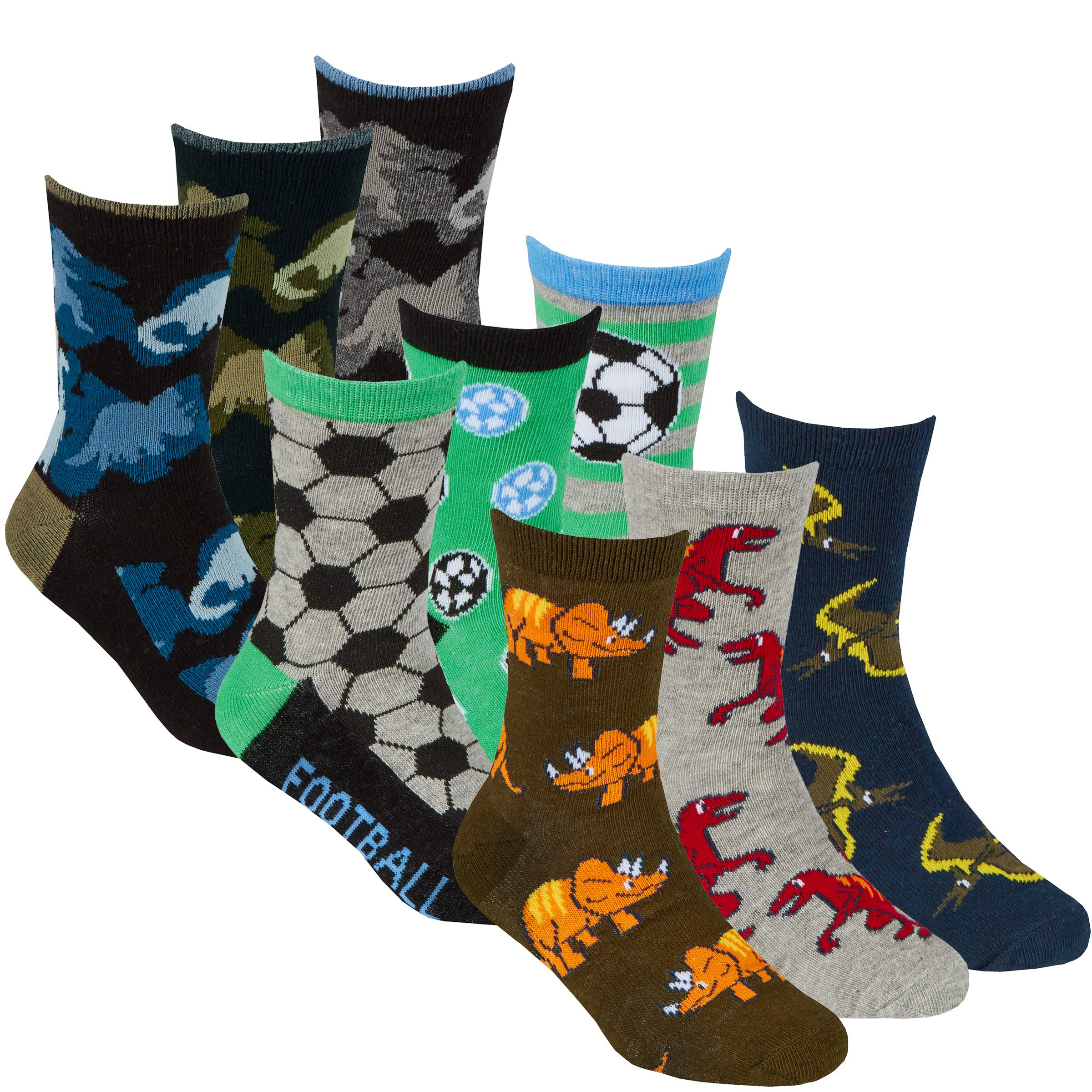 Boys Novelty Cotton Rich Socks (9 & 18 Pairs Multipack) Dinosaurs Space Monster Skulls Football
