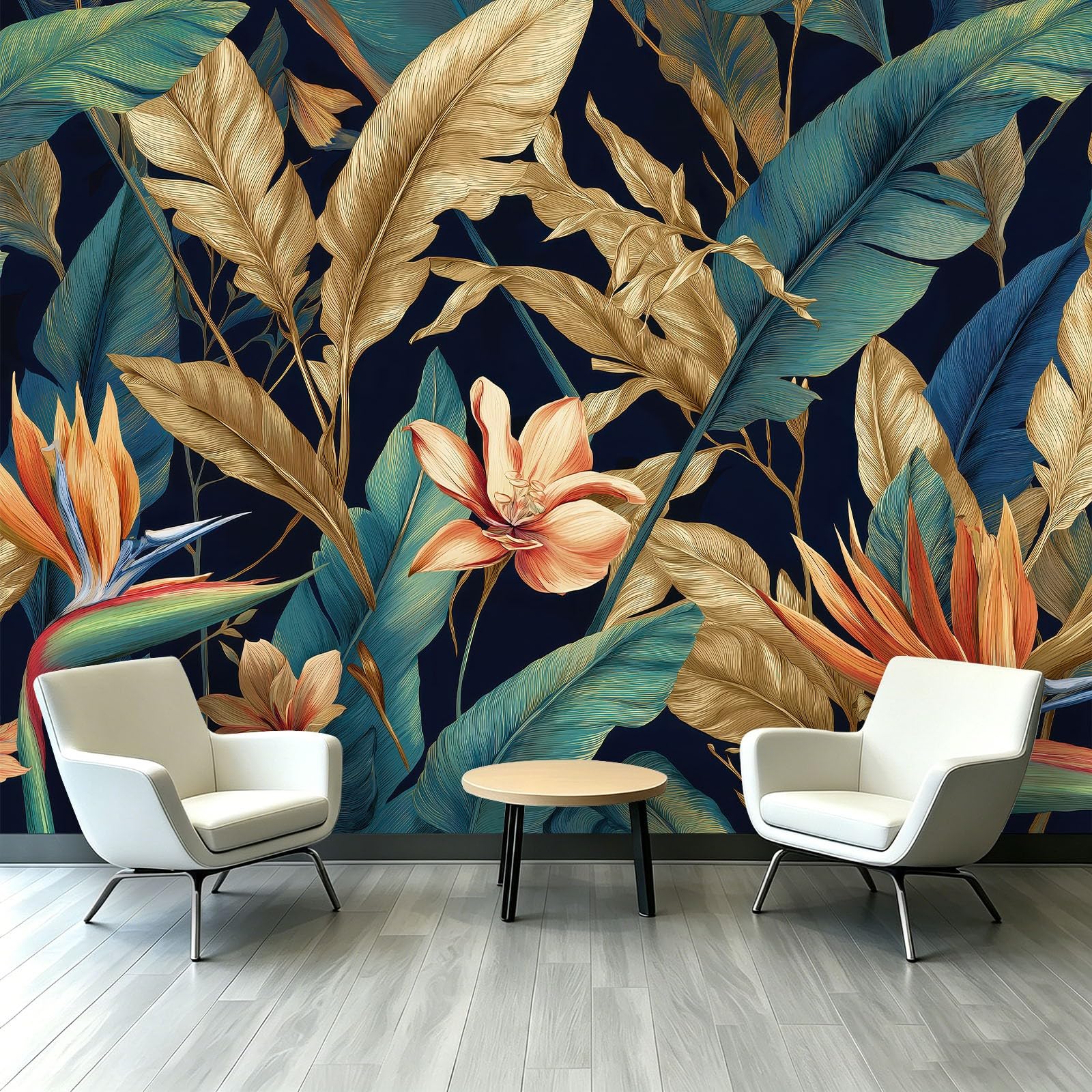 Générique Tapeta z włókniny tropikalnej dżungli, 200 x 140 cm, panoramiczna tapeta kwiatowa botaniczna, łatwa do zainstalowania dekoracja ścienna, do salonu, sypialni, kuchni