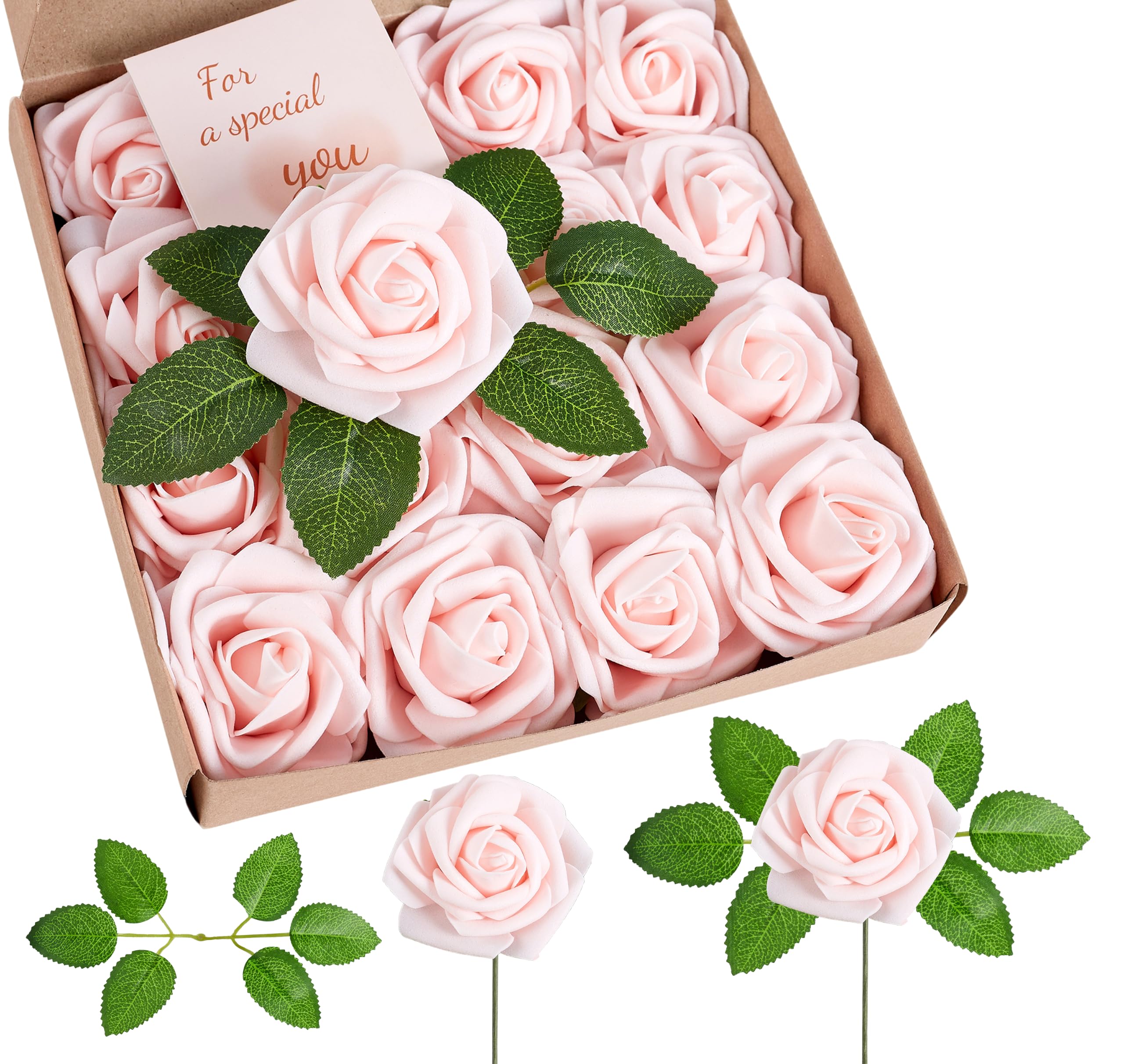 Sahoottie Peach Pink Roses Foam Artificial Pink Flowers whit Stems 16 Pcs