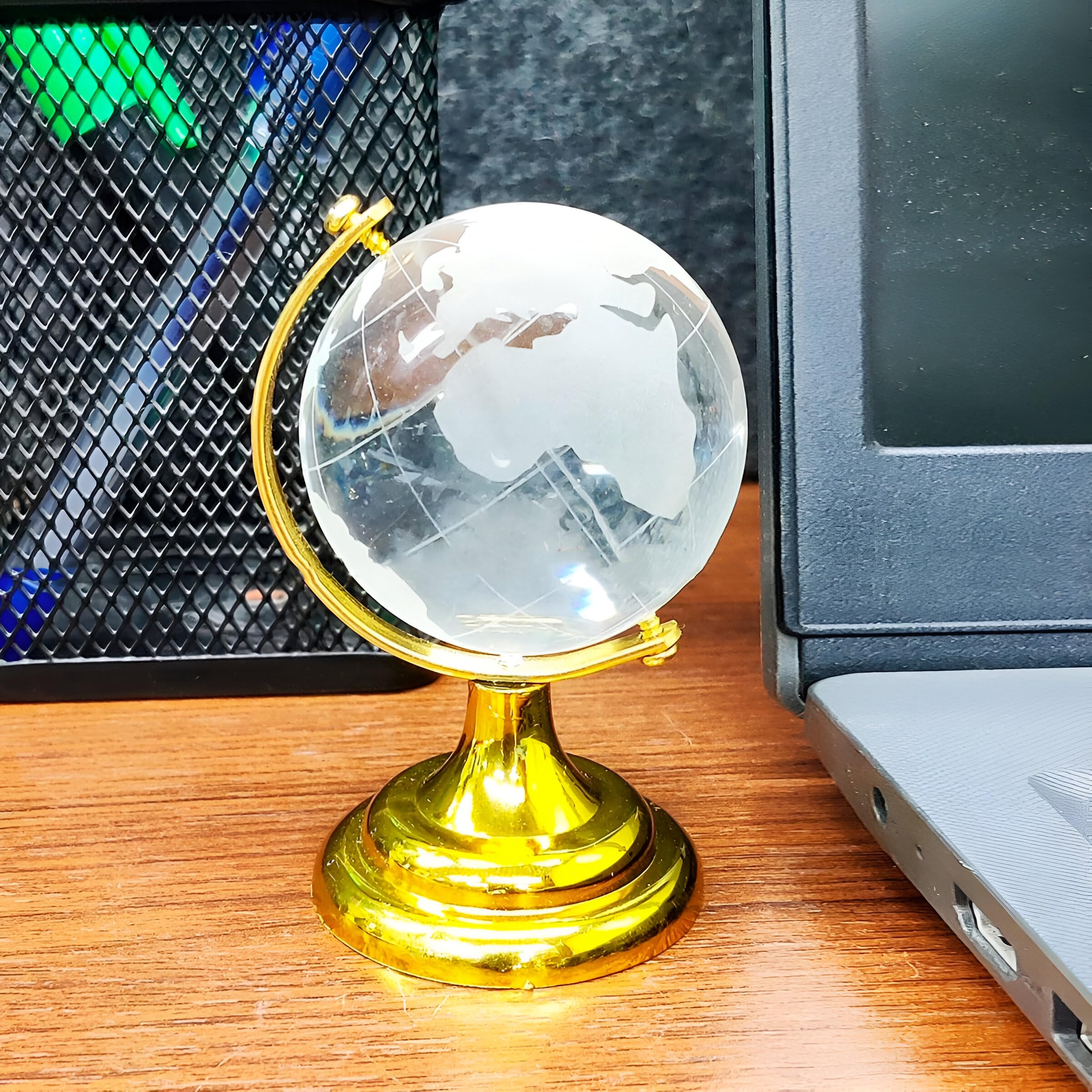Craft and Tales Metal Rotating Fengshui Crystal Globe with Golden