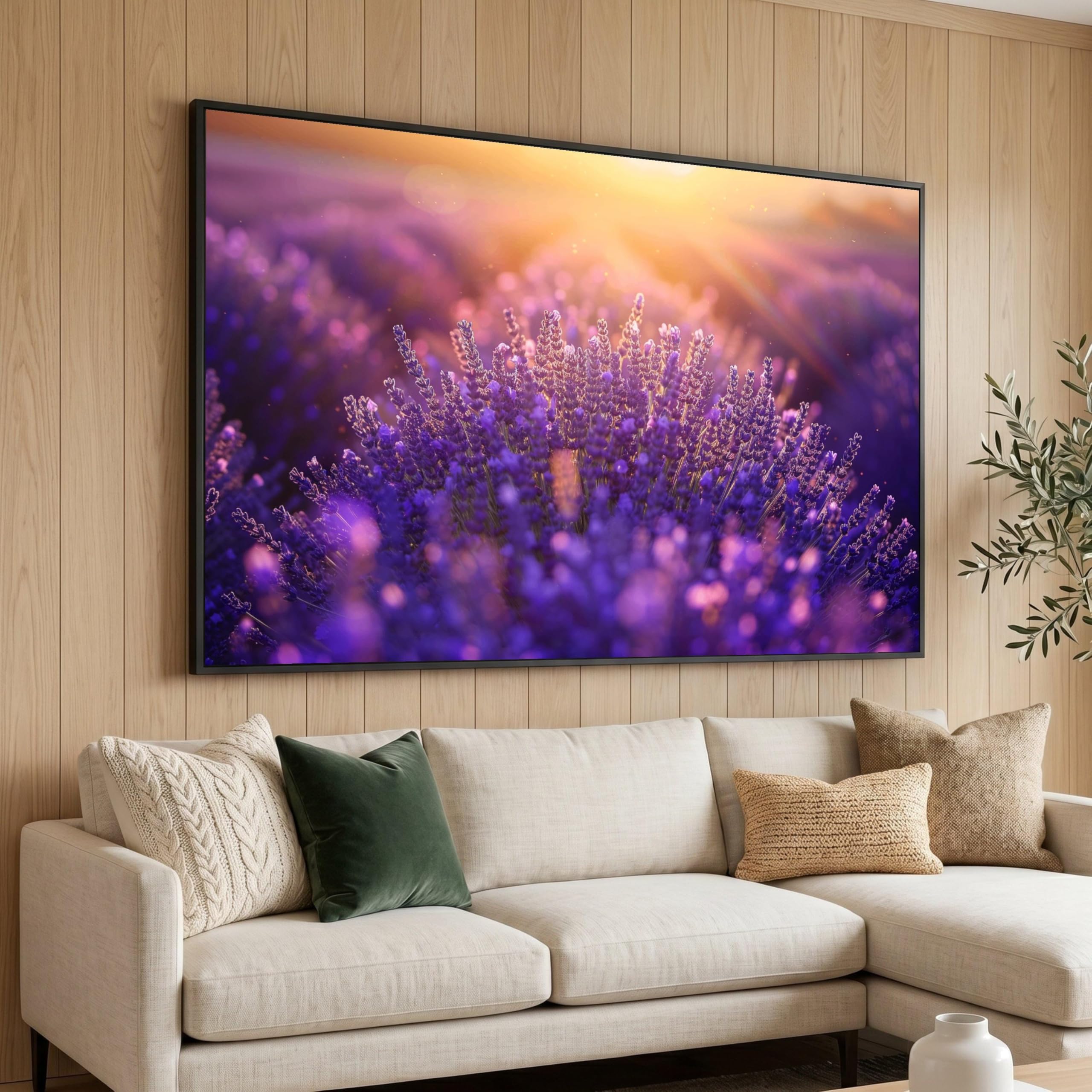 CAOXTART Lavender Field Canvas, Sunset Floral Wall Art, Purple Bloom Flower Posters, Landscape Painting, Nature Botanical Mural(70x110cm/Frameless)