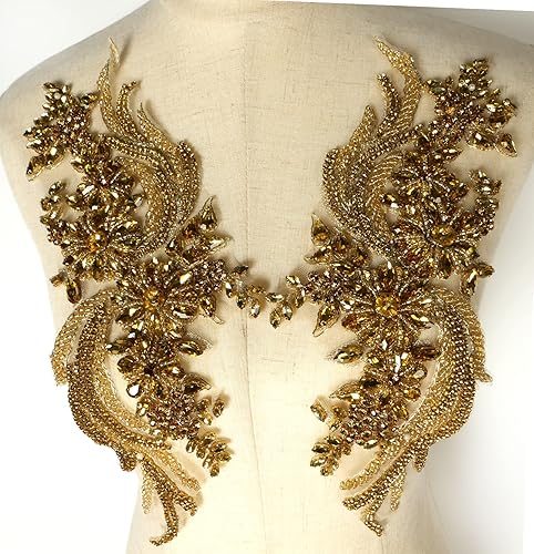 Miniatura 2 de 1 par de diamantes de imitación hechos a mano con cuentas para bricolaje, apliques de ropa, 14.5 x 4.8 pulgadas, decoración de vestido de boda,