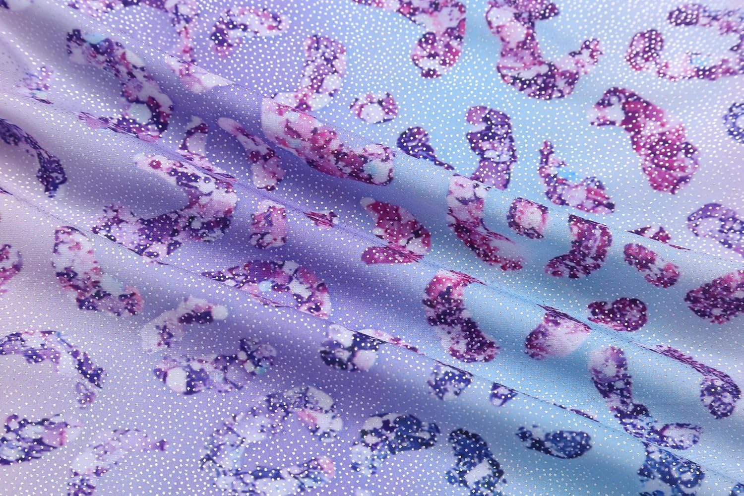 Zaclotre Gymnastics Leotards for Girls Sparkly Sleeveless Clasp Back Dance Leotard Unitards with Tumbling Shorts 6-7 Years Purple Leopard