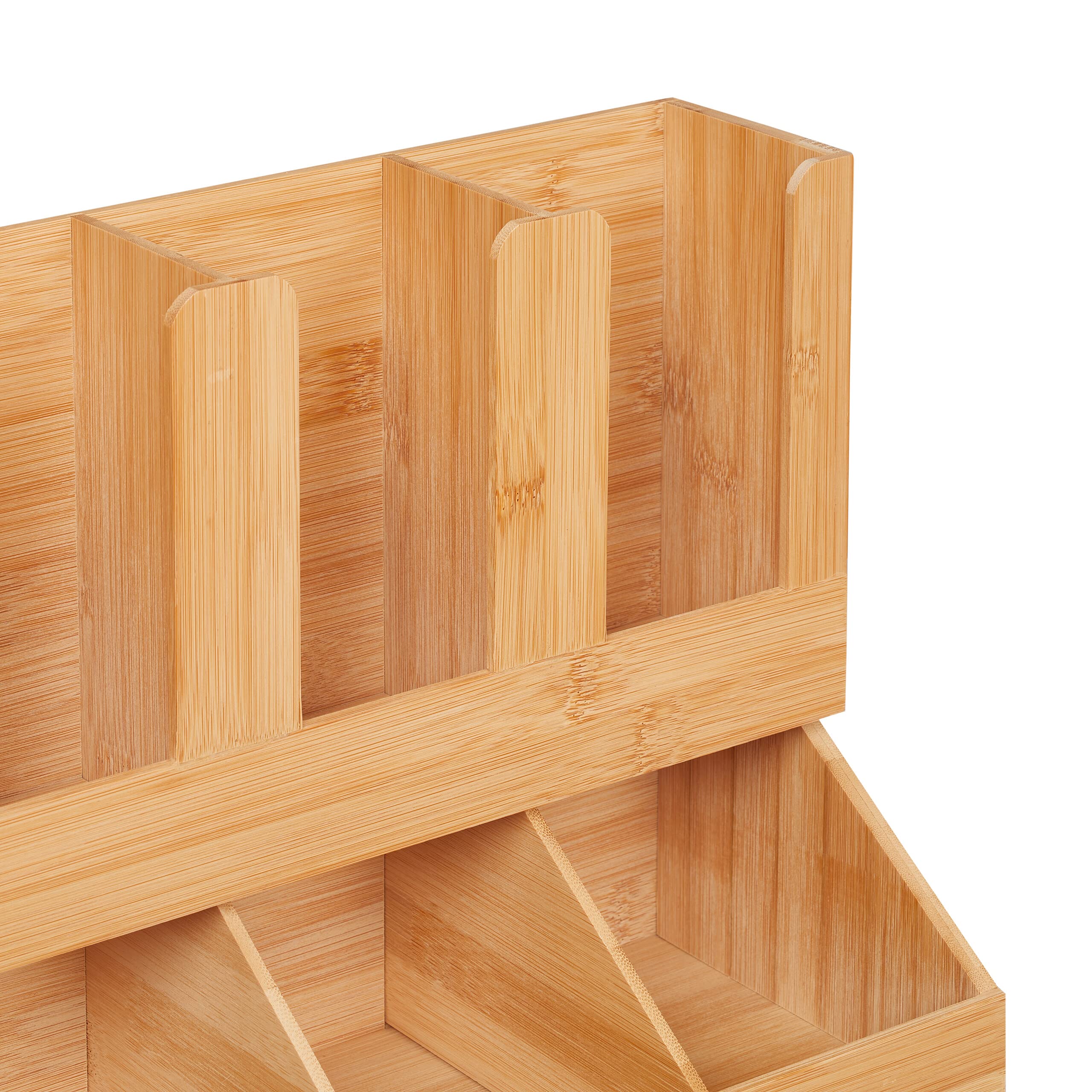 Relaxdays Organiseur Accessoires café, 6 Compartiments, Bambou, H x L x P : 29,5 x 34,5 x 17 cm, Distributeur, Nature