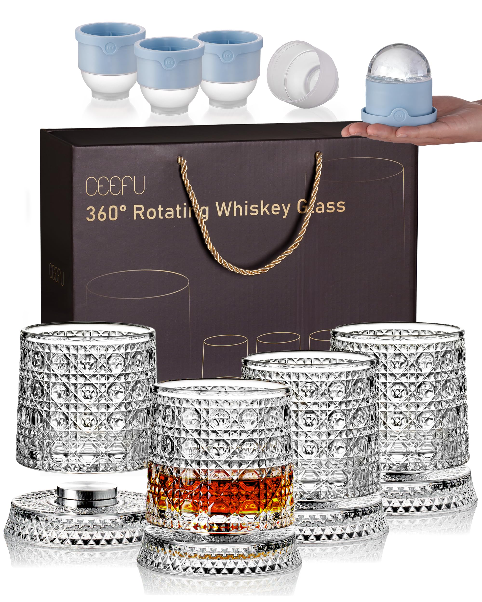 Amazon.com: CEEFU 360° Spinning Whiskey Glasses Set with Gift Box