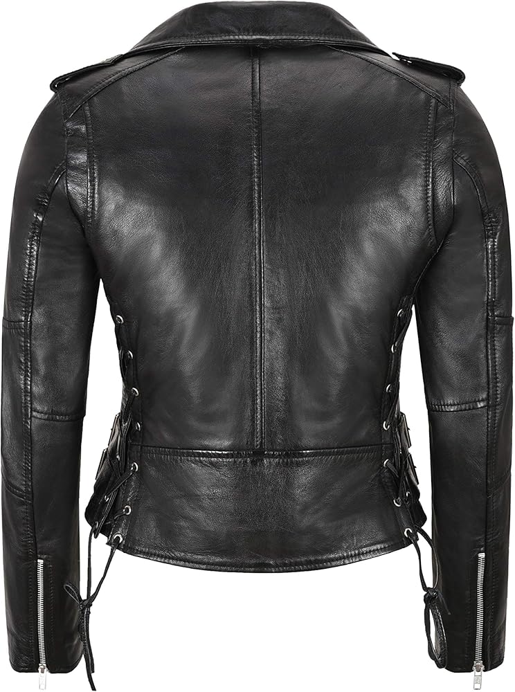 Carrie CH Hoxton Ladies Biker Jacket Side Laced Stylish Real