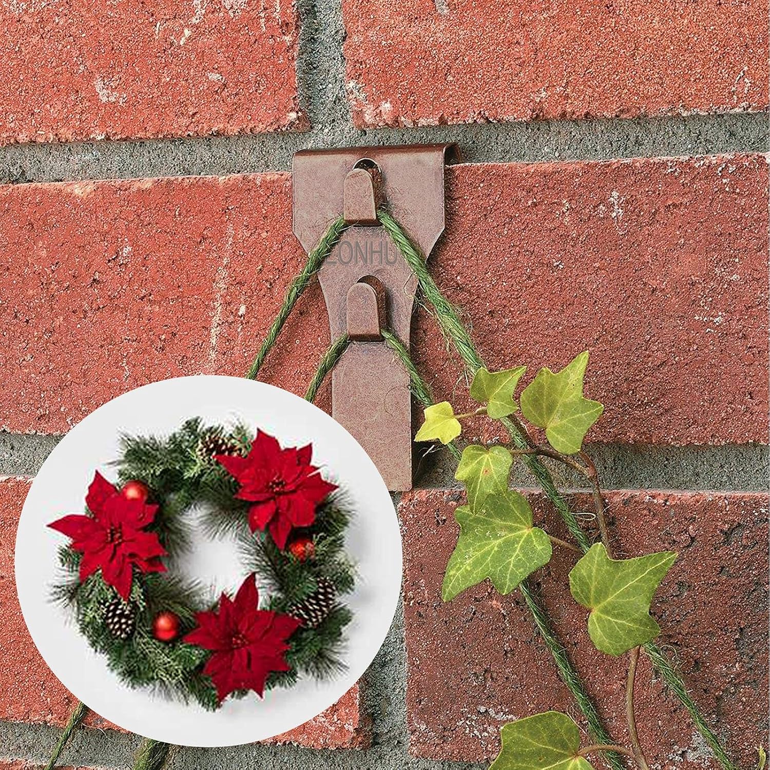 EONHUA Brick Hook Clips for Hanging- Brick Wall Clips for Hanging,Steel Hooks Brick Lights Wreaths Pictures Hanger Fits Brick 2 1/4 to 2 3/8 inch in Height (6PCS (Fits Brick 2 1/4 to 2 3/8))