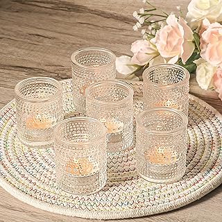 NEAGLORY Glass Votive Candle Holders Tealight Candle Holder Set of 6, Vintage Floating Candle Holder for Home, Wedding, Bridal Shower, Christmas, Thanksgiving, Party Table Centerpieces Decorations