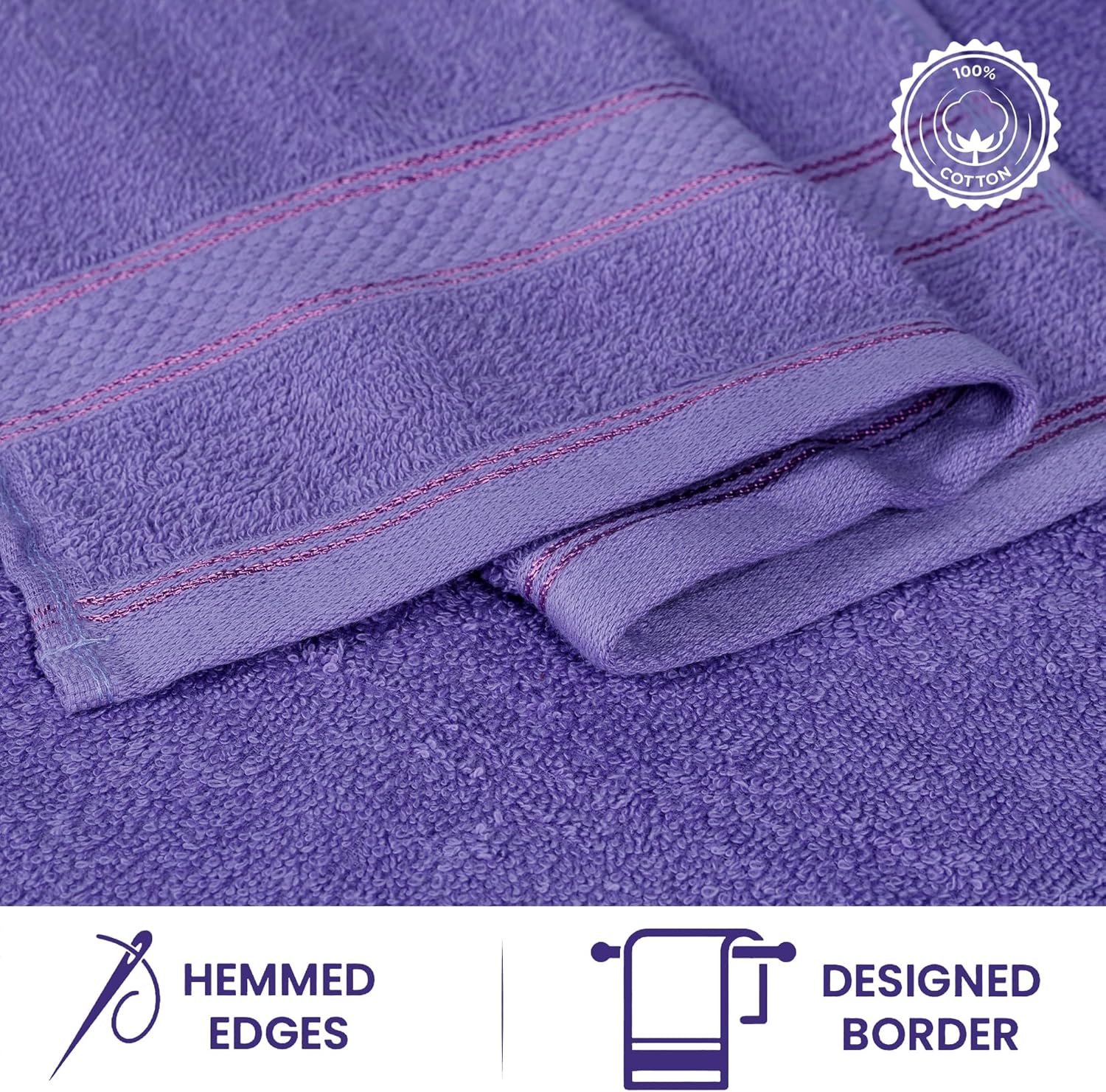 Casa Lino 100% Cotton Hand Towels for Bathroom - Soft, Highly Absorbent & Quick Dry Kitchen Towels - Gym Towel Set - Travel Towel Set - 24" x 16" - Pack of 4 - (Lavender) - Image 4