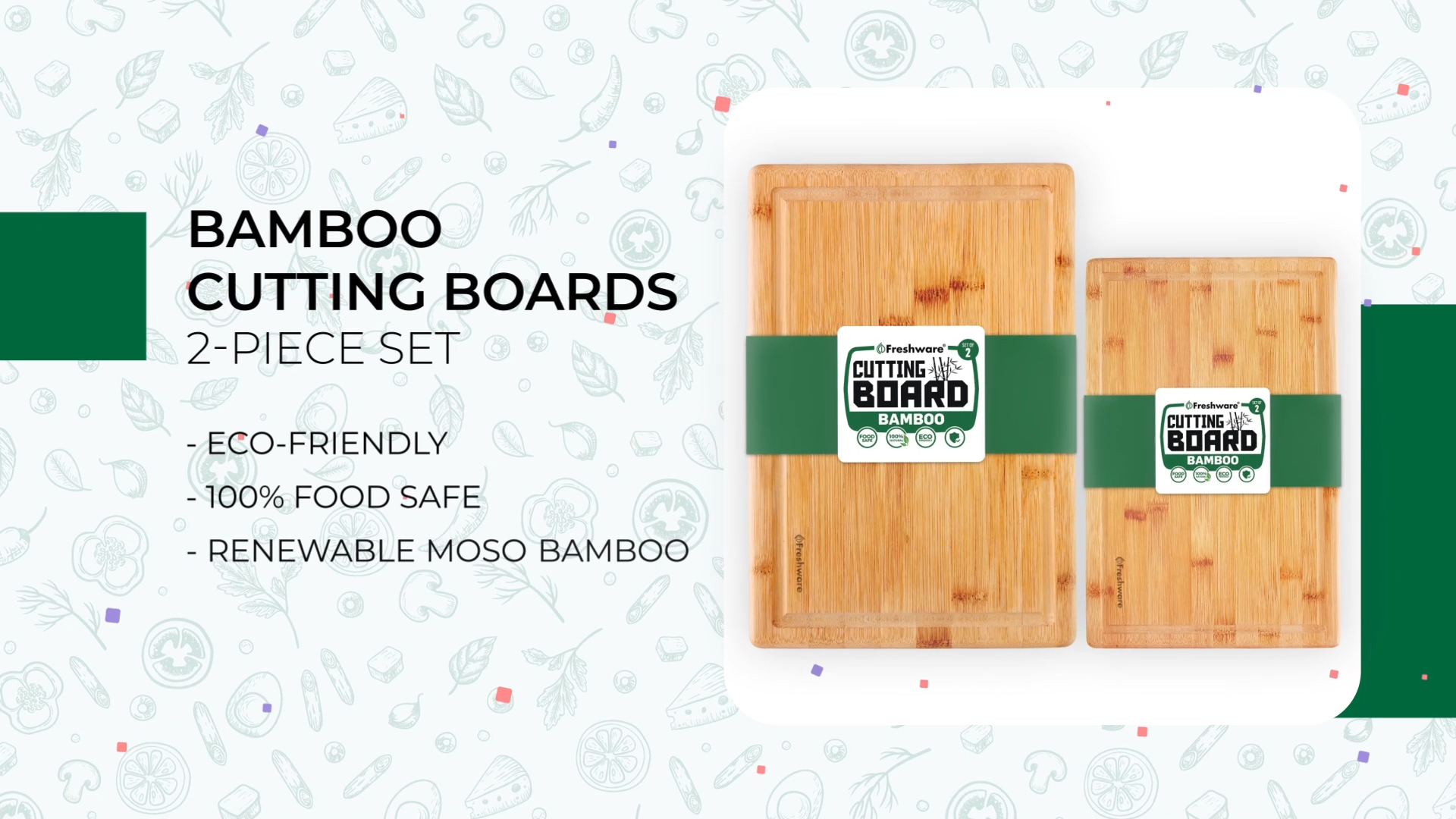 Juego de 2 tablas para cortar de bambú con ranura para jugos miniatura 5