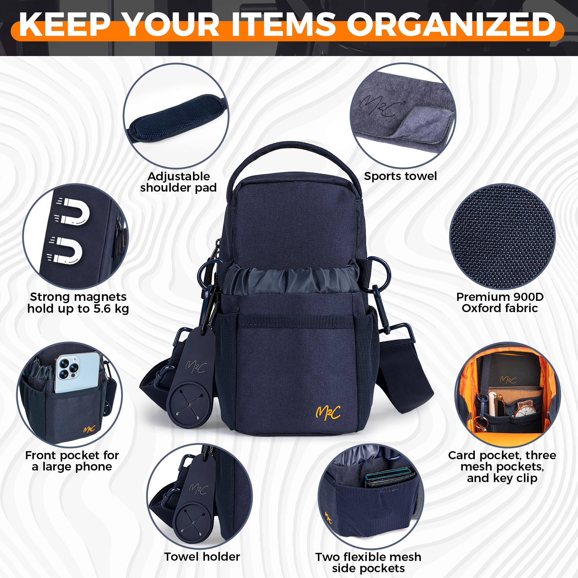 M2C® Borsa Magnetica Palestra - la tua compagna ideale per lo sport! Piccola sacca da palestra per uomo e donna con potenti magneti, bottiglia d'acqua e supporto per telefono e clip per chiavi