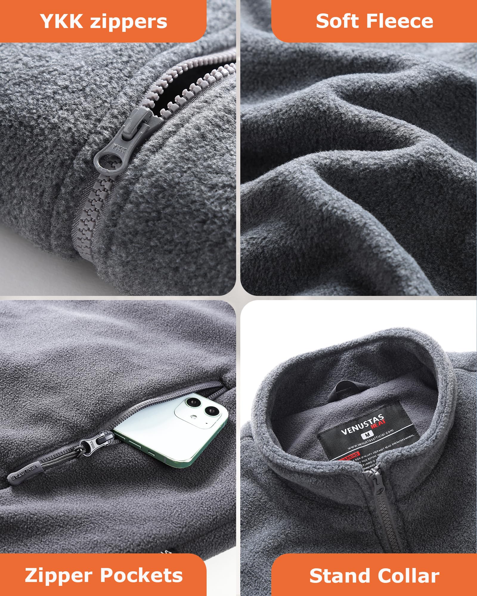 Venustas Mens Heated Jacket, Fleece