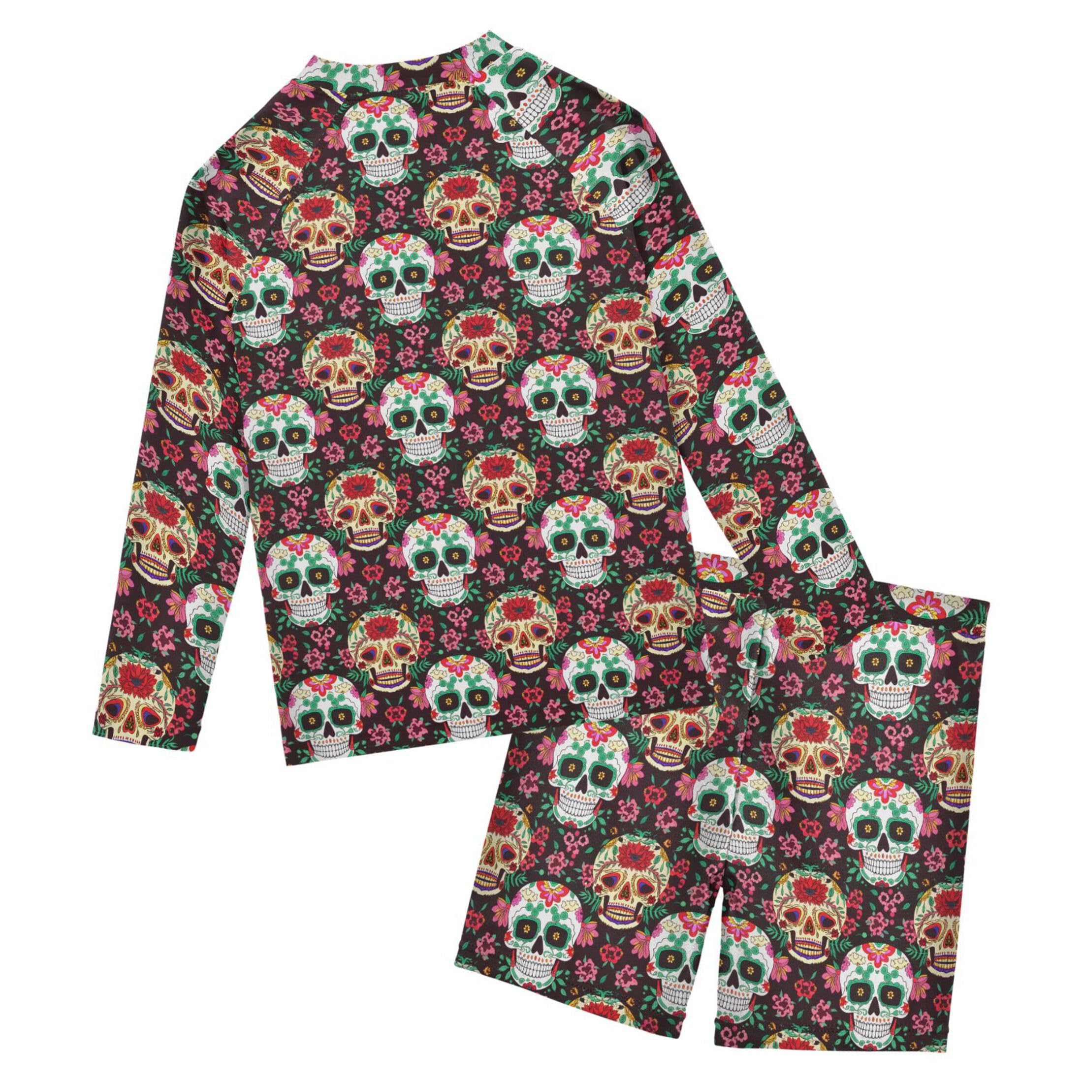 Skull Flower Baby Boys' Toddler Long Sleeved Rashguard Swim Bathing Suit Set B0404437