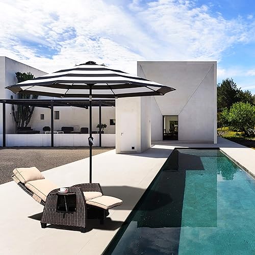 Miniatura 4 de Grand patio Sombrilla de aluminio mejorada de 9 pies para patio, con protección UV, con manivela automática y botón de inclinación, color blanco y