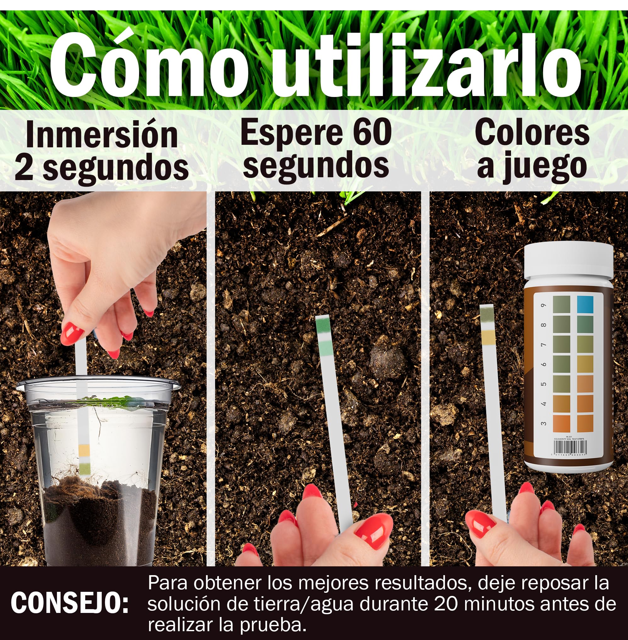 Kit de prueba de suelo: 100 tiras de prueba de pH del suelo (rango 3-9) pruebas de pH rápidas y precisas para jardín, césped y plantas | Tiras probadoras de pH fáciles de