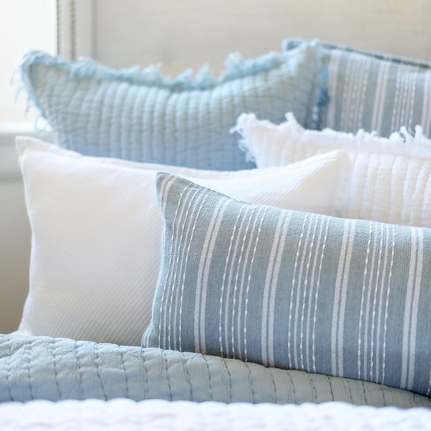 ELISABETH YORK Anika Fog King Cotton Bedspread Quilt All Seasons Spring Summer Reversible Lightweight Handstitched Pre-Wash Pre-Shrunk Bedding Bed Bedroom Decor Decoration King Fog