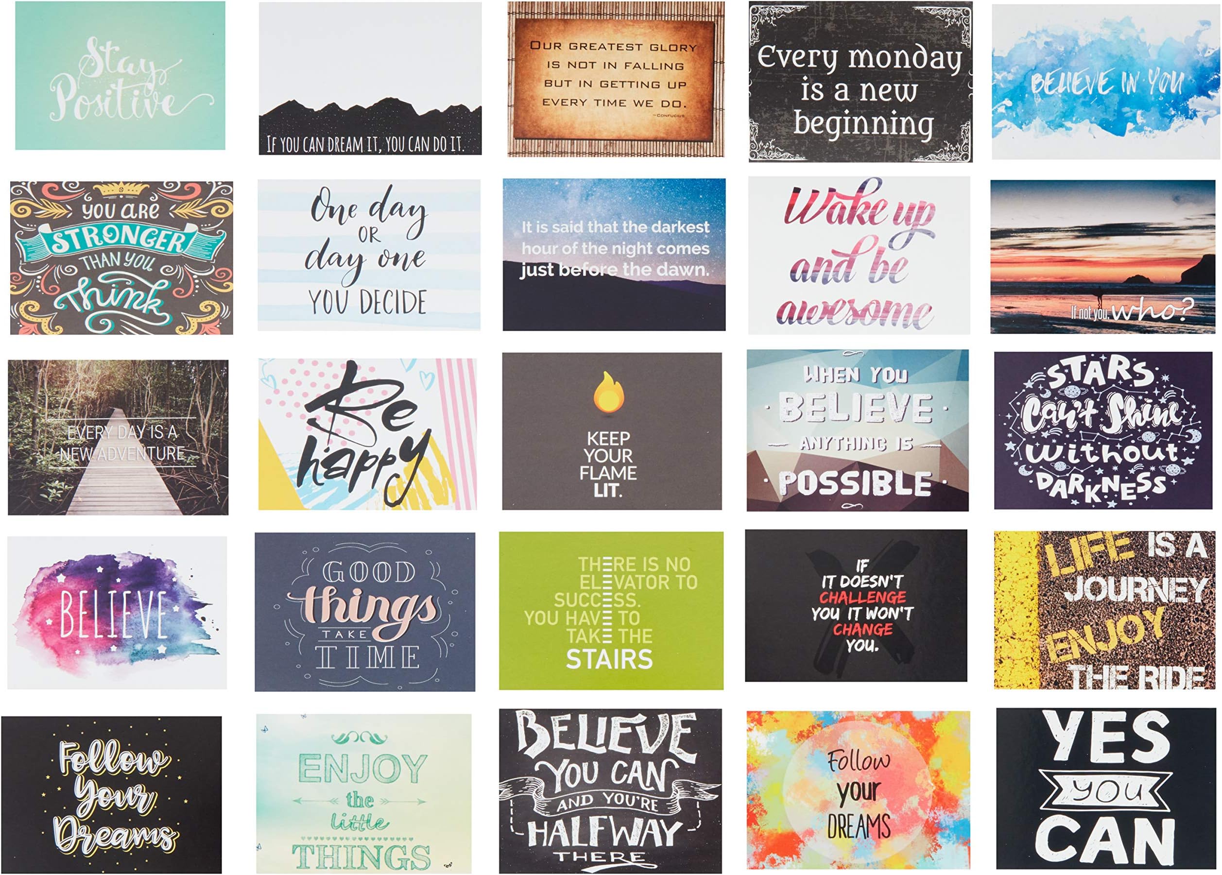 Inspirational & Motivational Mini Color affirmation Note Cards flat 2.5 x 3.5 set of 50