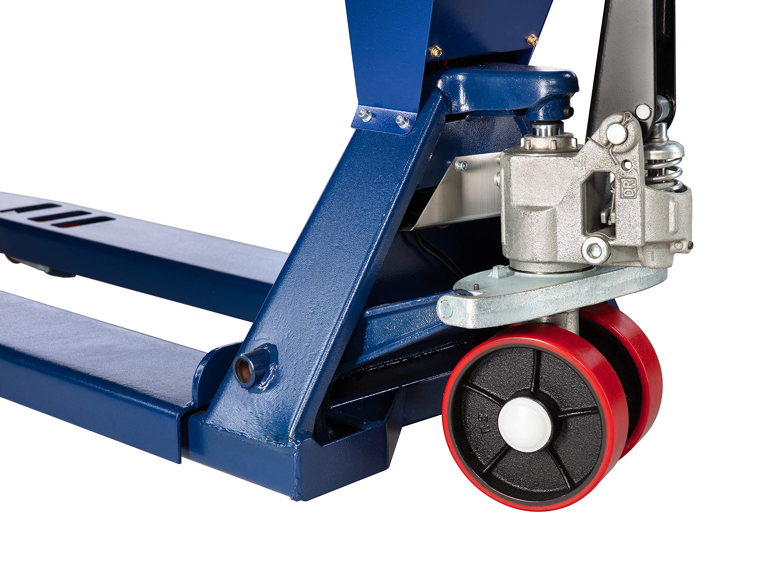 WKA Wiegehubwagen WHD-2500, max. 2500 kg, Teilung 500 g, Hubwagen mit Waage | Bondrucker, Akkubetrieb, Tarafunktion, Summierfunktion, LCD-Display, Tierwägefunktion, PU-Tandemrollen