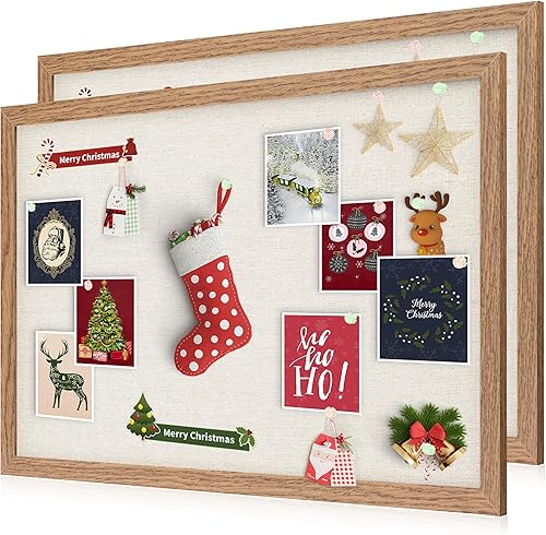 Yettsoy Tablón de anuncios de corcho de 16.7 x 11 pulgadas, paquete de 2 tableros de corcho pequeños de lino con marco para paredes, bonito tablero