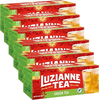 Luzianne Iced Green Tea Bags Family Size 24ct (6 Pack) - Crisp Refreshing Brew, Rainforest Alliance Certified