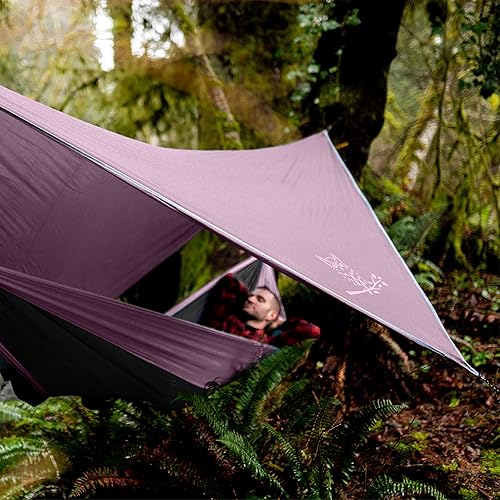 Vista 55 de Wise Owl Outfitters Hamaca Rain Fly – Funda de lona impermeable para acampar con estacas de tienda de campaña y bolsa de transporte, refugio Gris