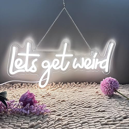 Miniatura 5 de Let's Get Weird - Letrero de neón blanco con puerto de carga USB e interruptor regulable, lámparas de noche colgantes de neón para decoración