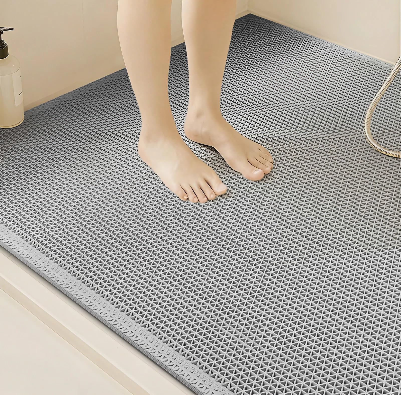 Alfombra Ducha Antideslizante Sin Ventosas, Alfombrilla Baño de PVC Suave, Secado Rápido, Drenaje Eficiente, Antimoho y Lavable, Alfombra de Bañera Antideslizante Ducha y Baño(Gray,80 x 120 CM)