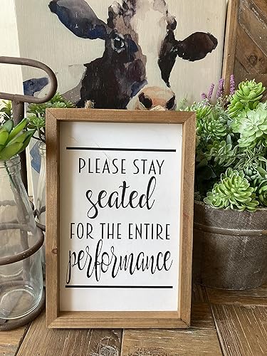 Miniatura 4 de Decoración de pared de baño de granja, divertido letrero artístico de pared de baño con texto en inglés Please Stay Seated, 10.63 x 7 x 1 pulgadas,