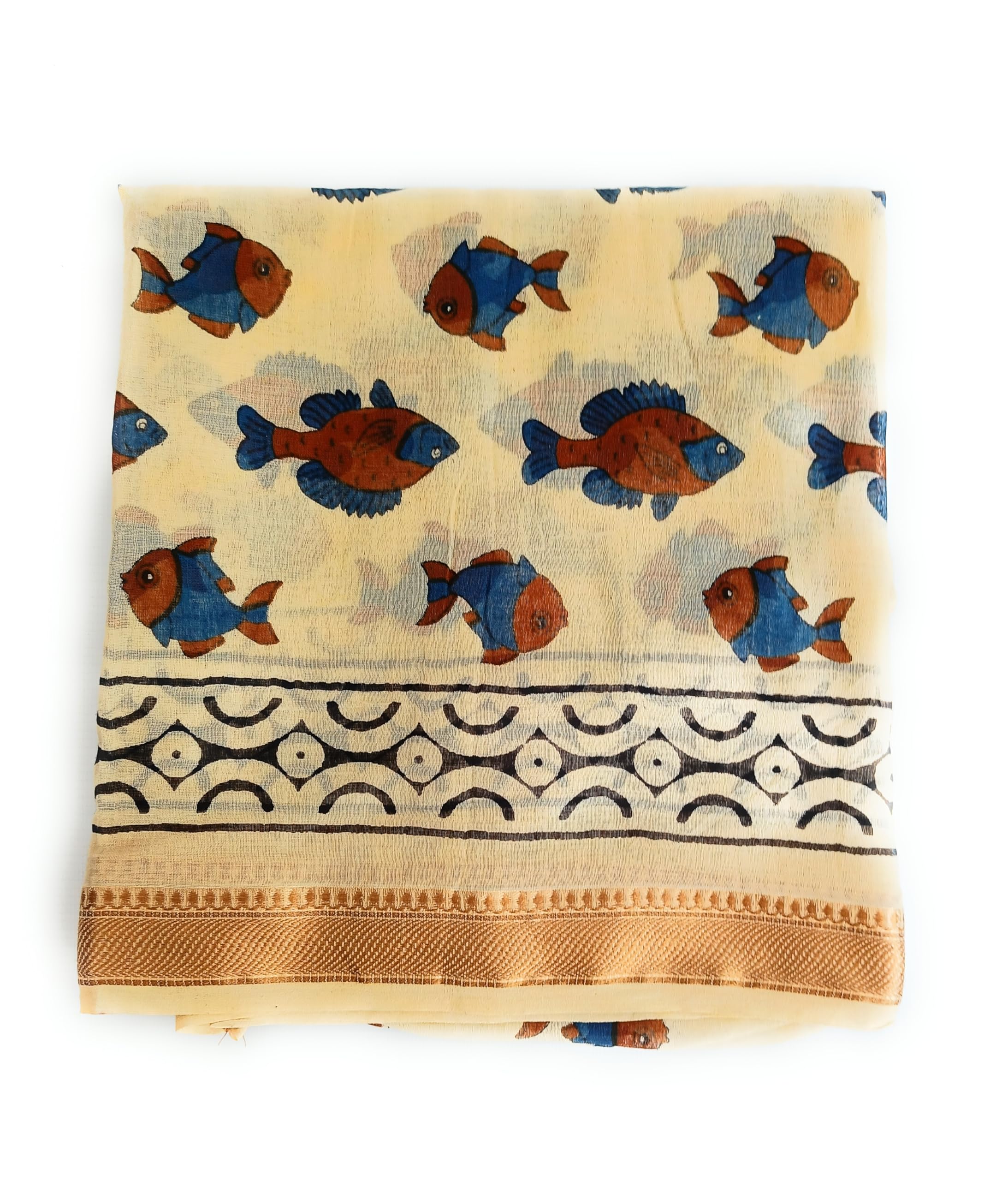 KGM Accessories New Extra large Indian Cotton Gold Lurex hand block printed Sarong Scarf Shawl Beach wrap Pareo (Fish Brown)