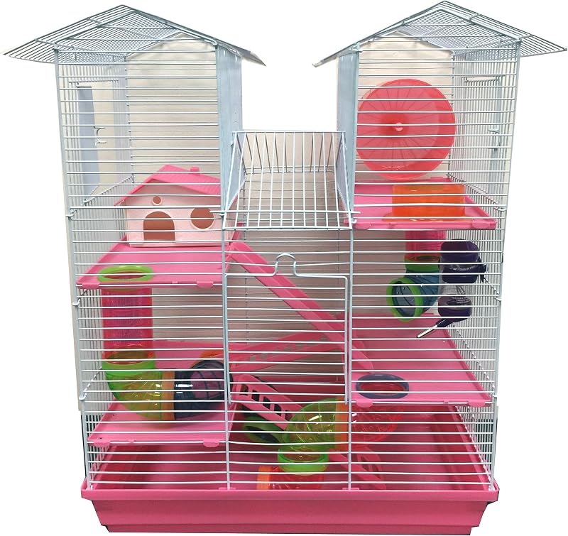 Pink Large 5-Floor Twin Towner Habitat Syrian Hamster Rodent Gerbils Mouse Mice Rat Cage