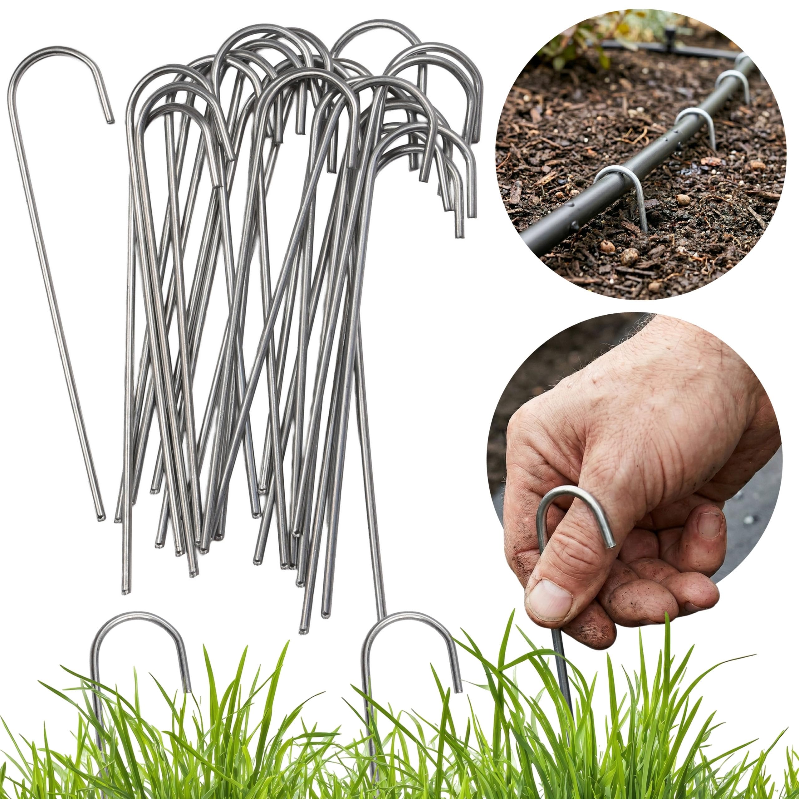 Ocynkowane szpilki stalowe, kotwy gruntowe antykorozyjne do agrowłókniny 15cm fi 3mm (25, J - 3 cm)