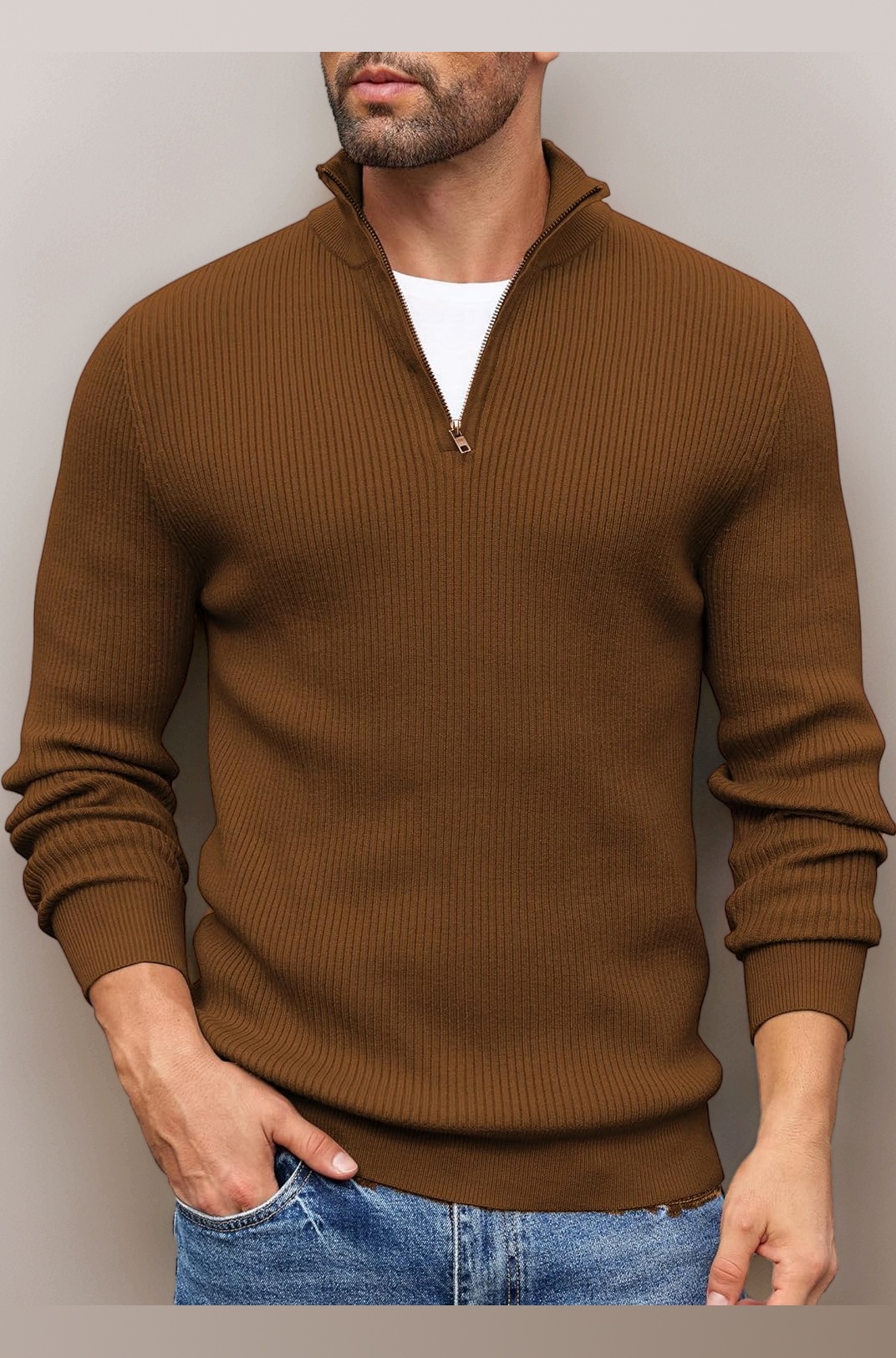 DENIMHOLIC Men High Neck Zipper Full Sleeve Cotton Knitted Winter Sweater for Man