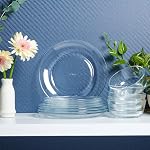 12pc Glass Dinnerware Set - Sleek Round Clear Glass Plate and Bowl Sets - Dishwasher Safe, Bread & Butter Dinner, Dessert, Salad Plates & Serving Cereal Soup Bowls Dishes for Kitchen Dining & Parties