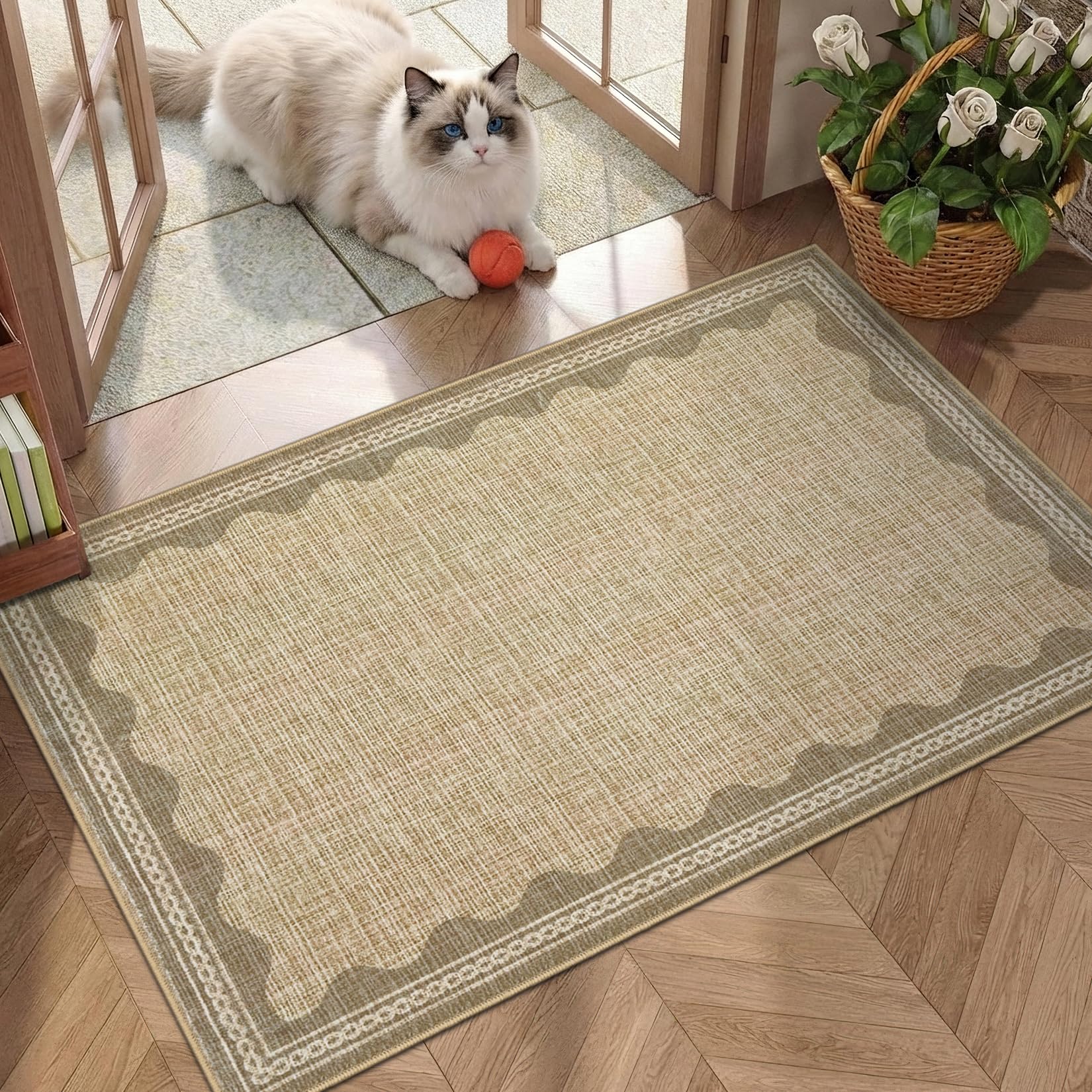 GarveeHome Scalloped Jute Rug