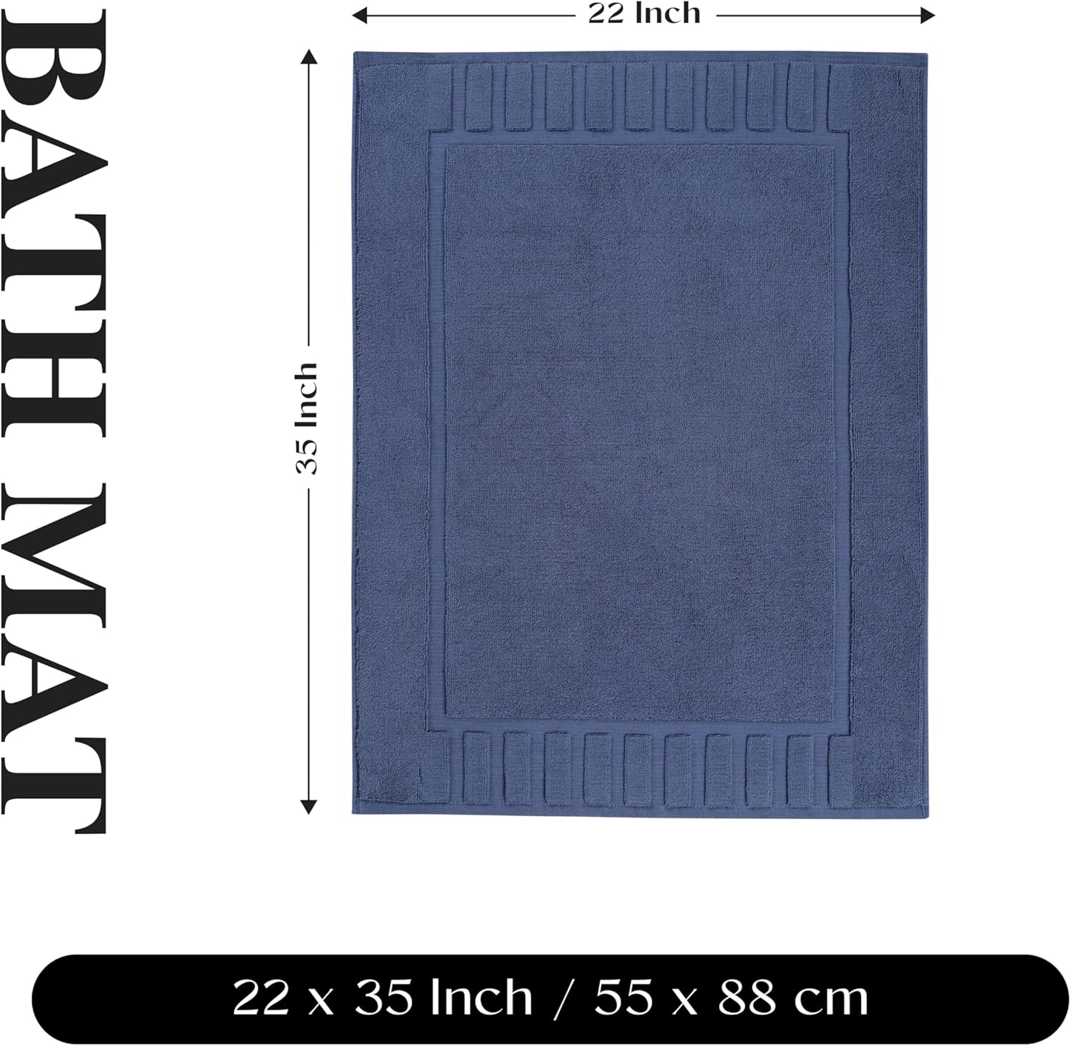 Superior 100% Cotton Bathmat Set, Bath Mats, Bathroom Decor, Shower, Bathtub Essentials, Home Accessories, Washable Rug, No Backing, Heavyweight, Leo Collection, Set of 2, 22" x 35", Navy Blue