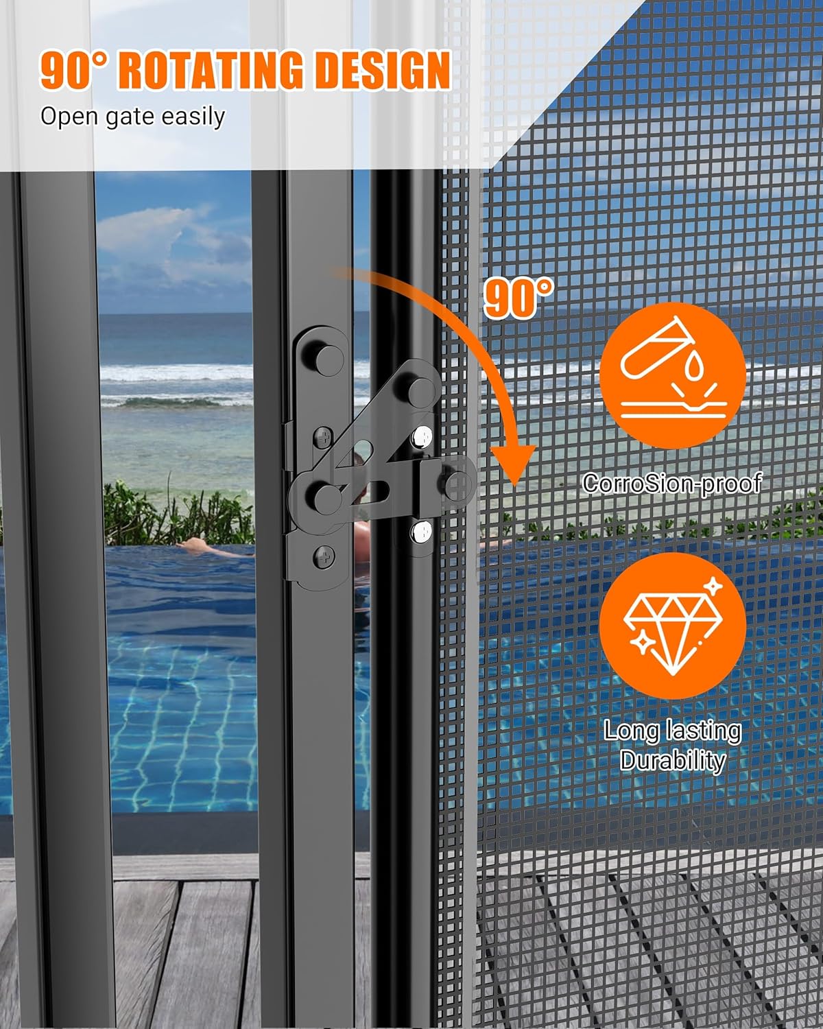 GarveeLife 4 ft x 2.5 ft Pool Fence Gate, Pool Fence Gate Kit with Steel Aluminum Pipe Frame for InGround Above Ground Pools, Black