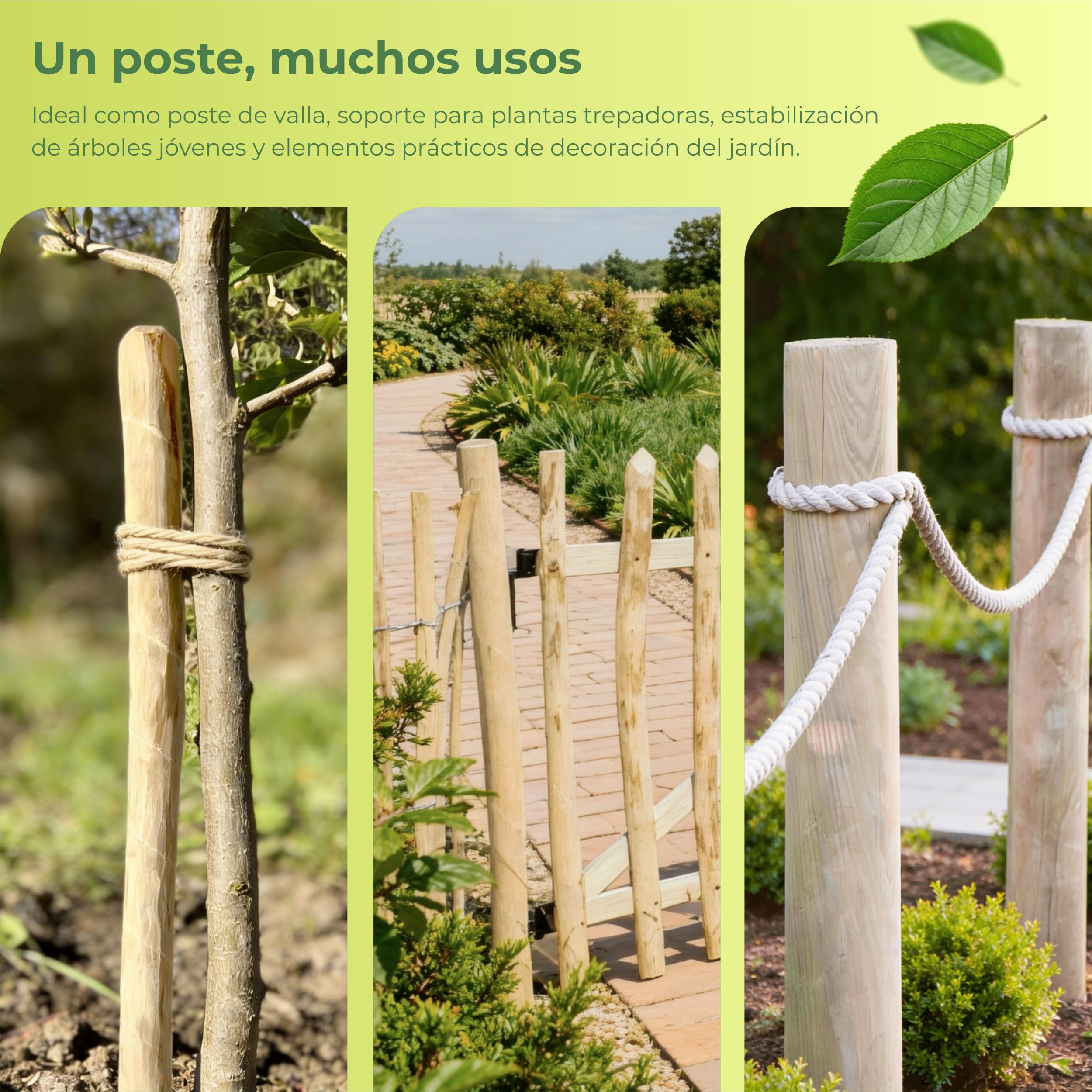 Juego de 3 Postes de cercado de avellano 150 cm estacas de Madera Natural Puntiagudas para Valla de estacas y jardín