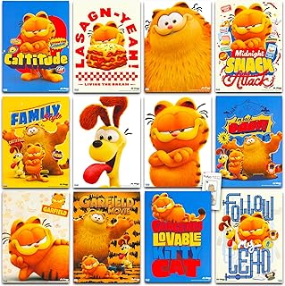 Garfield Poster Book Set - Bundle of 12 Cartoon Posters for Boys Room, Decorations, and More Plus Cat Decal | Garfield Movie Room Decor for Boys, Kids