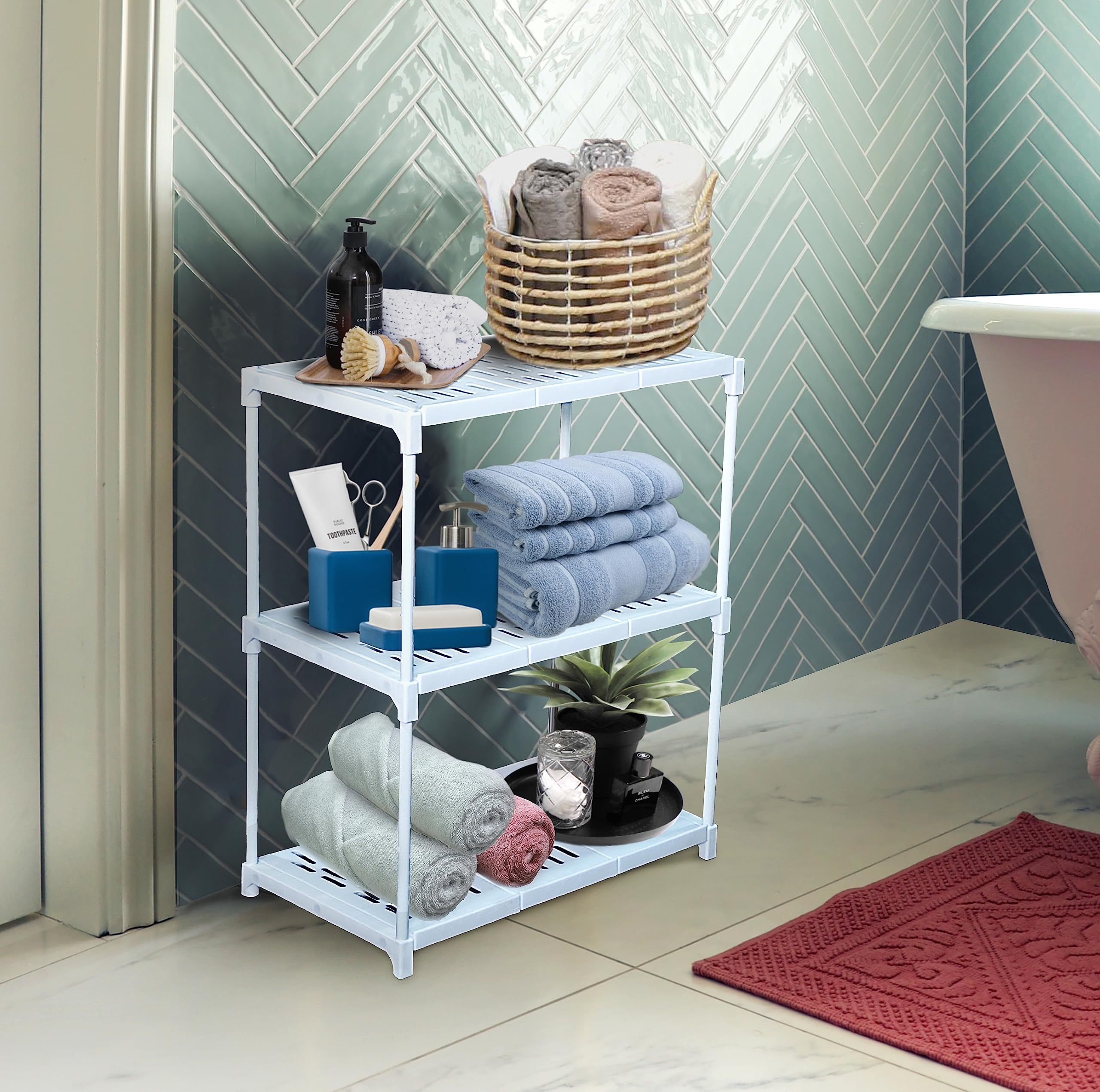 Lukzer 3-Layer Multi-Utility Rack (White) – Freestanding Plastic & Metal Shelf Organizer for Kitchen, Bathroom, Living Room, Pantry & Home Storage – Rust-Free, Waterproof, Durable CH-125 3