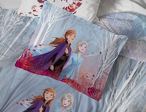 Miniatura 6 de Disney Frozen 2 Forest Spirit - Juego de ropa de cama matrimonial de 7 piezas, incluye edredón reversible y juego de sábanas, ropa de cama con Elsa