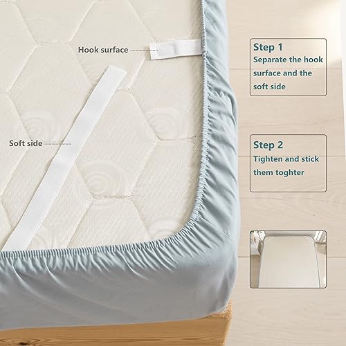Miniatura 4 de MINIPANDA Sábana bajera ajustable de tamaño individual solo con correas de soporte para sábanas para esquinas, evita que las sábanas se caigan,