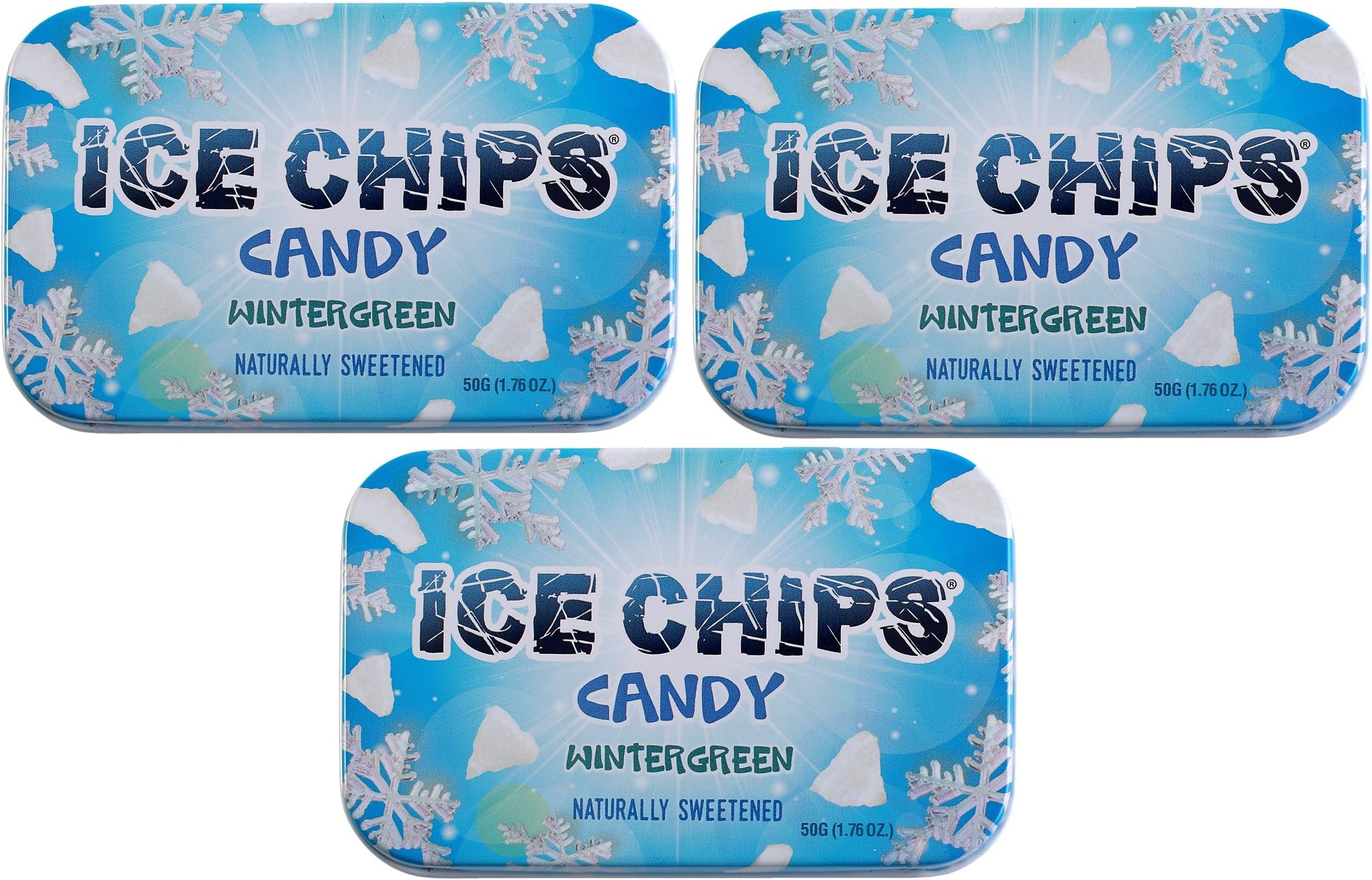 ICE CHIPS Xylitol Candy Tins 5.28 oz total (Wintergreen, 3 Pack) - Includes BAND as shown