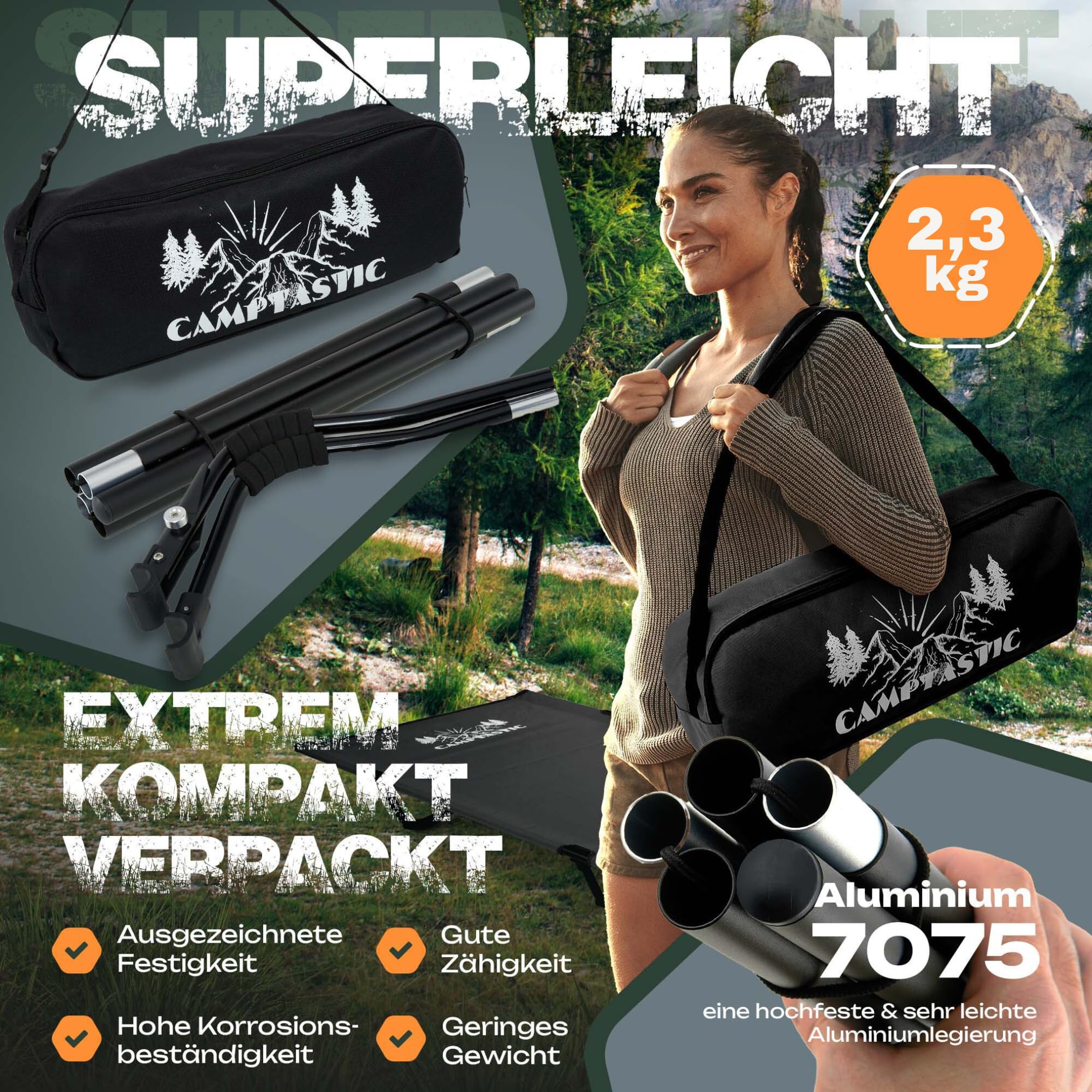 Ultralekkie łóżko polowe, kompaktowe, 2,3 kg, składane, wytrzymałe, przenośne, kempingowe, do wędrówek, aktywności na świeżym powietrzu, na kemping