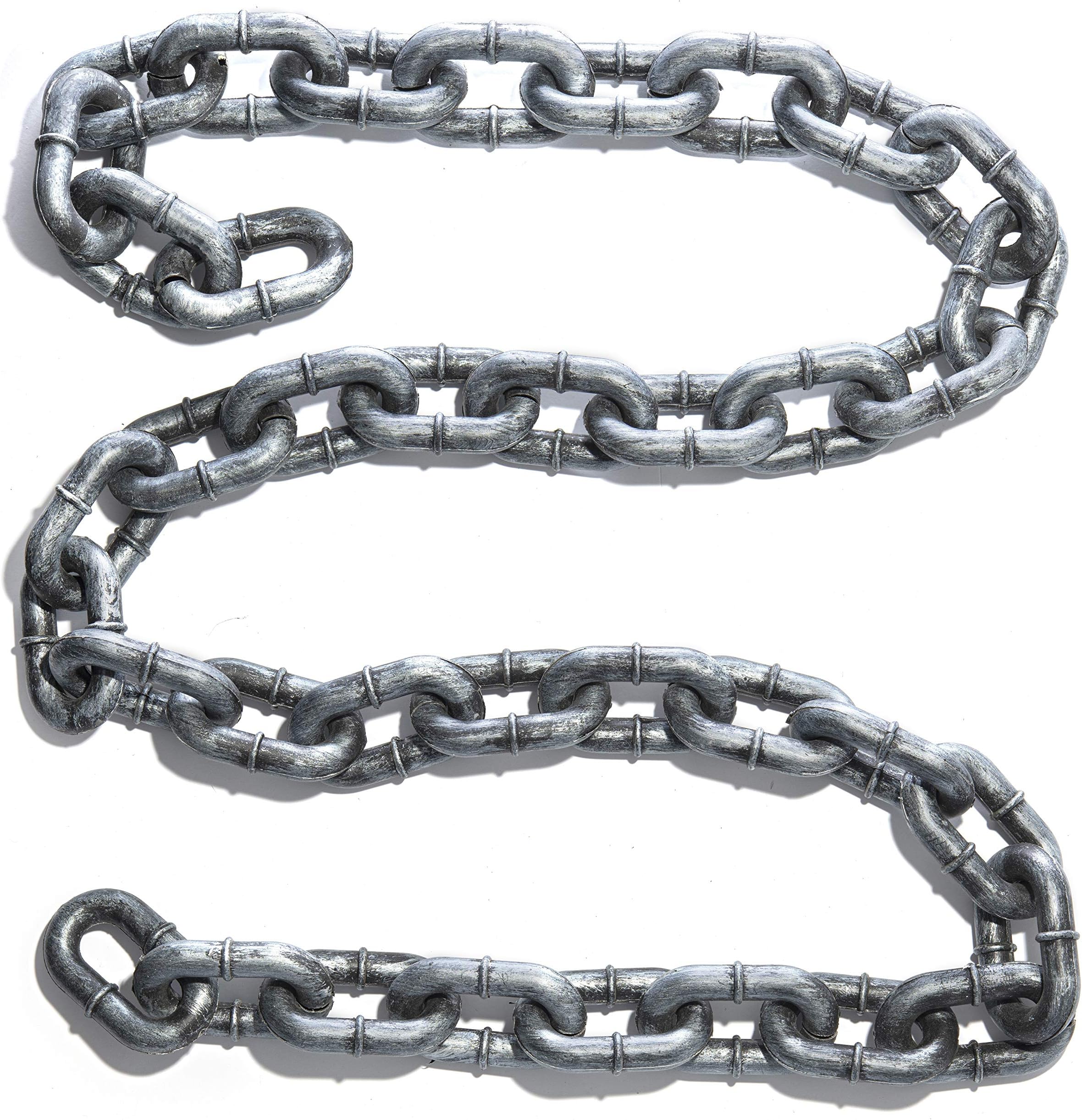Fake Chain โ Halloween Prop Silver & Black 6 Ft. Large Plastic Chain Link, Shackles for Best Rider Costume Accessory or Halloween Dรฉcor Prop