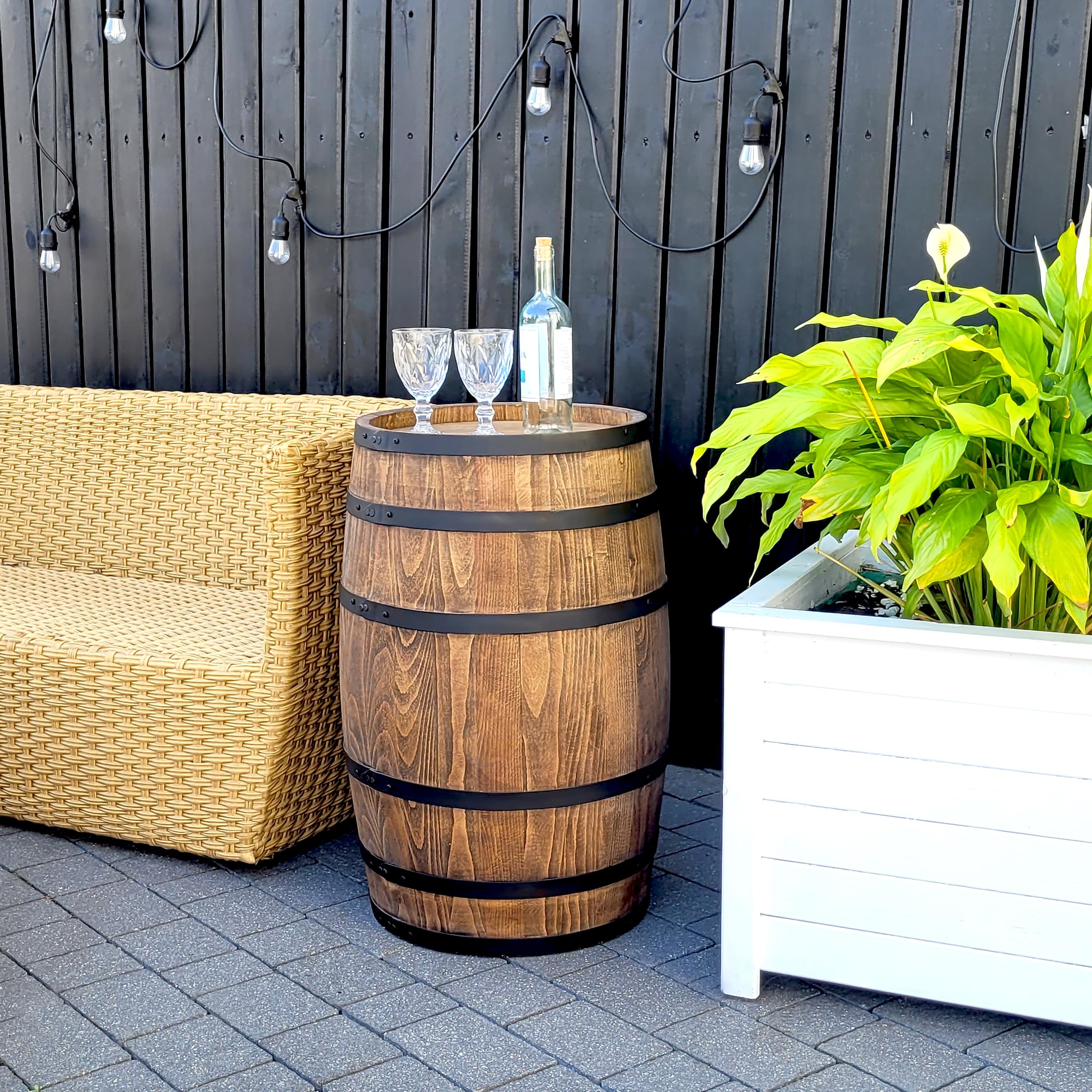 Weeco Decoración barril de madera – Muebles de estilo rústico para bares, hoteles y restaurantes – Soporte para menús, mesa alta de vino, mesa de cerveza o reserva de bebidas