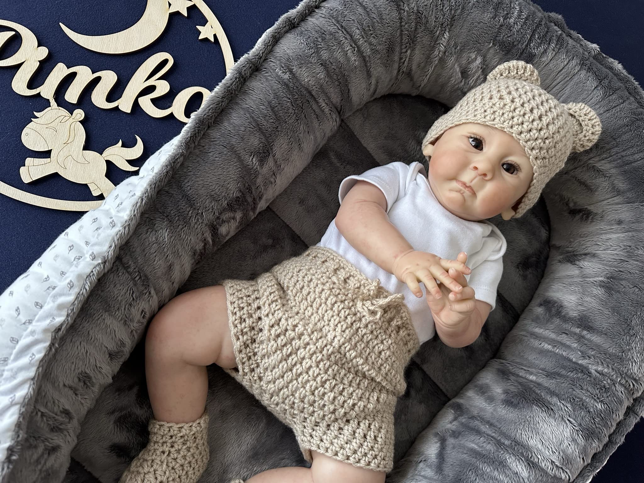 PIMKO Nido de peluche de 2 caras para bebé, nido de peluche, capullo para bebés y recién nacidos, nido para niñas y jóvenes, ultra suave (felpa gris)